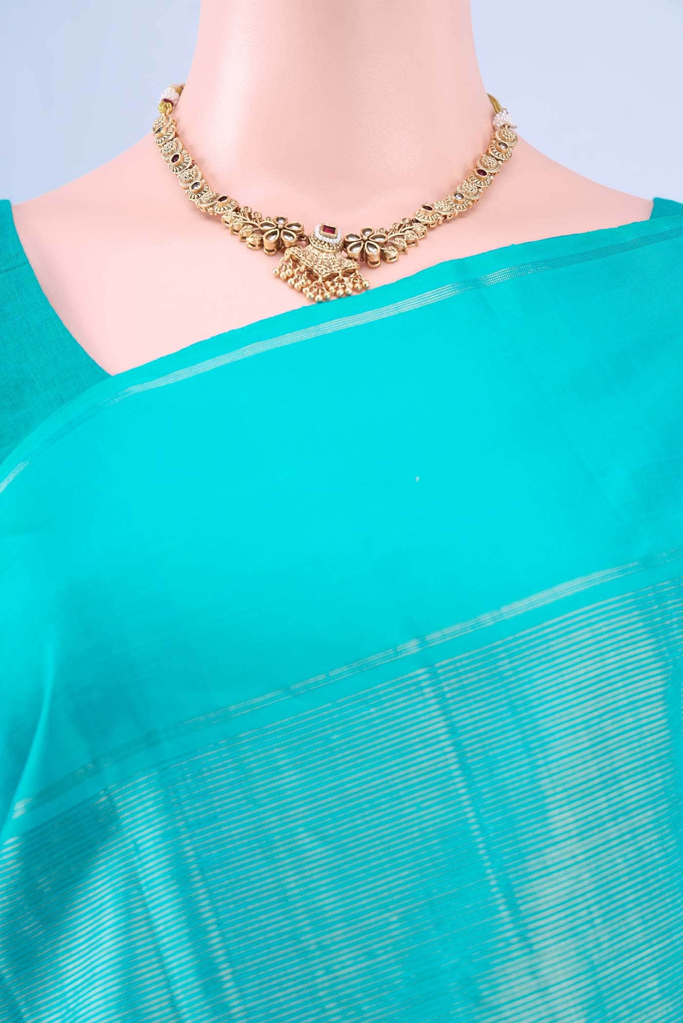 Turquoise Kanchipuram Silk Saree
