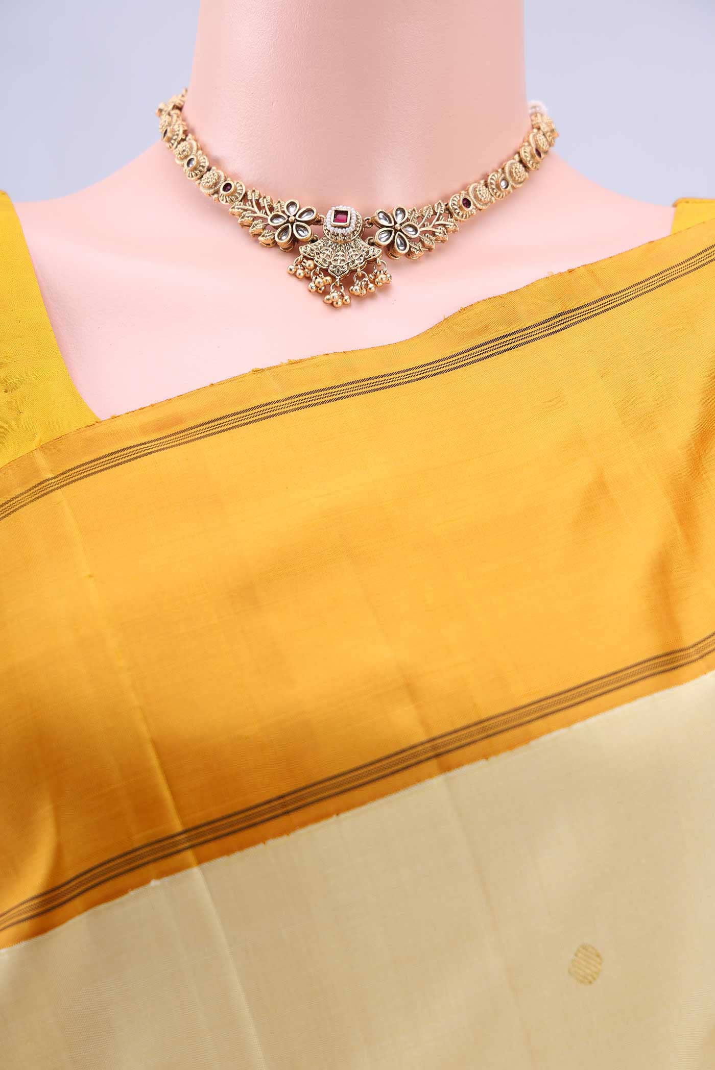 Beige Kanchipuram Silk Saree
