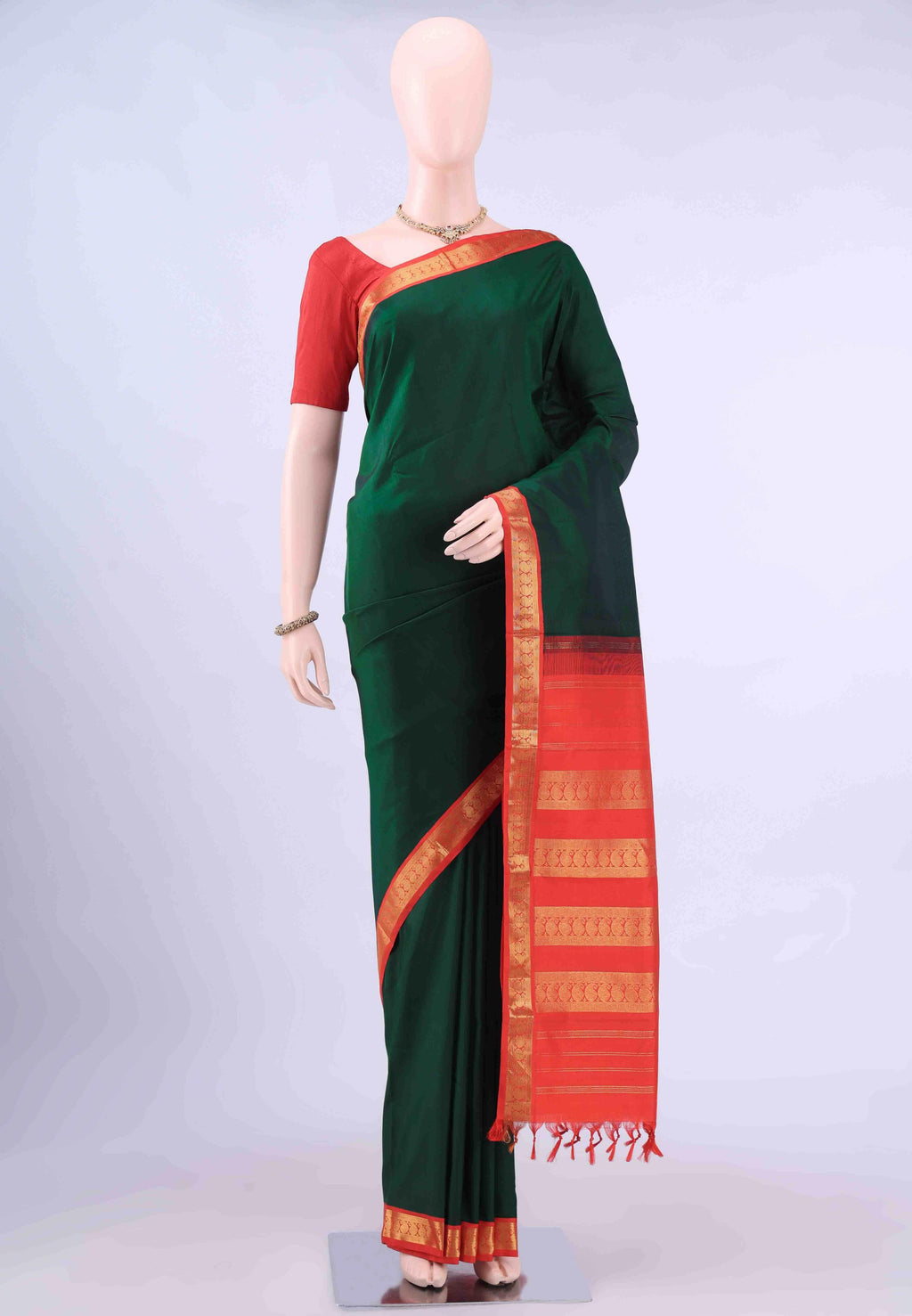 Bottle Green Dual Tone Kanchipuram Silk Saree