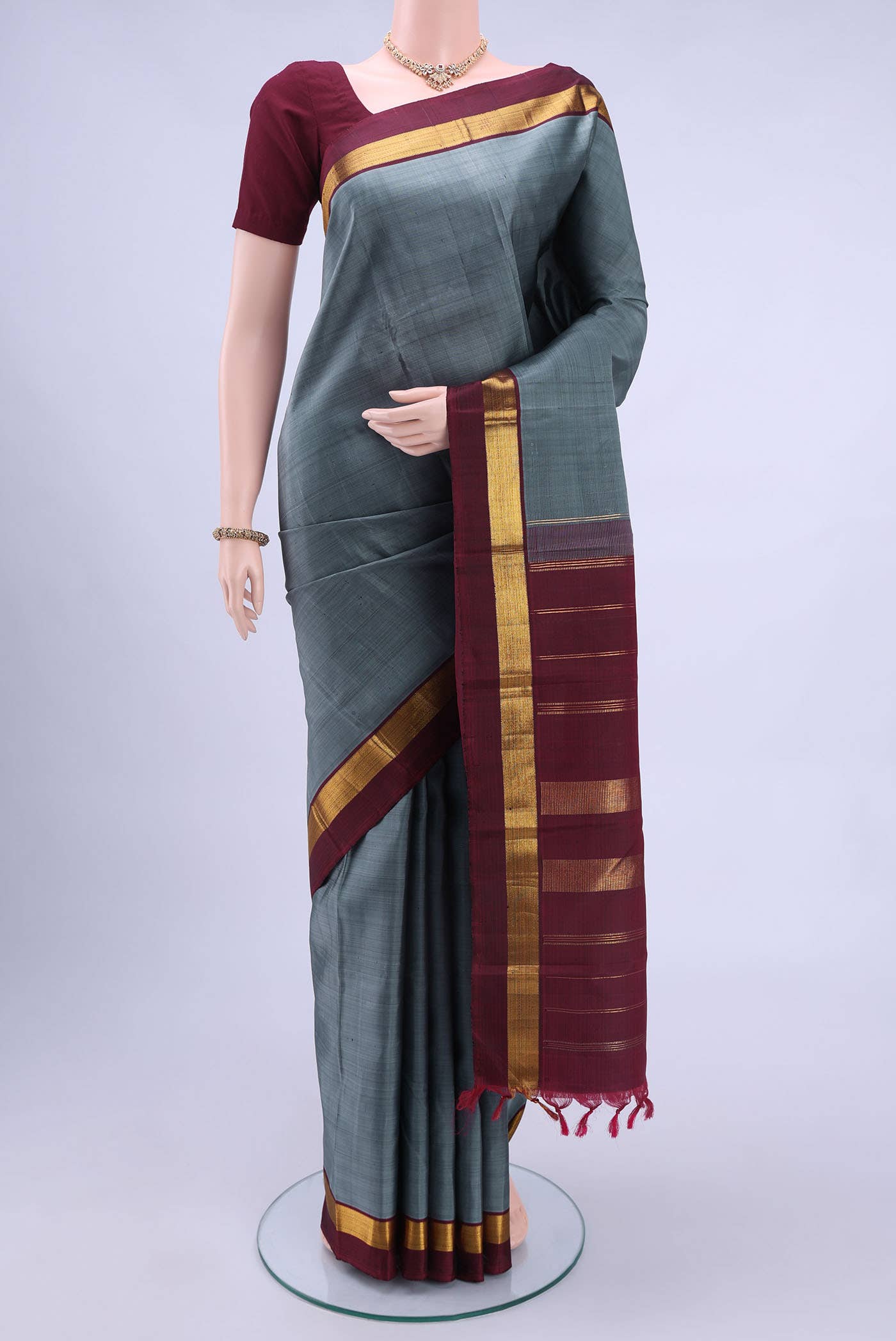 Grey Kanchipuram Silk Saree