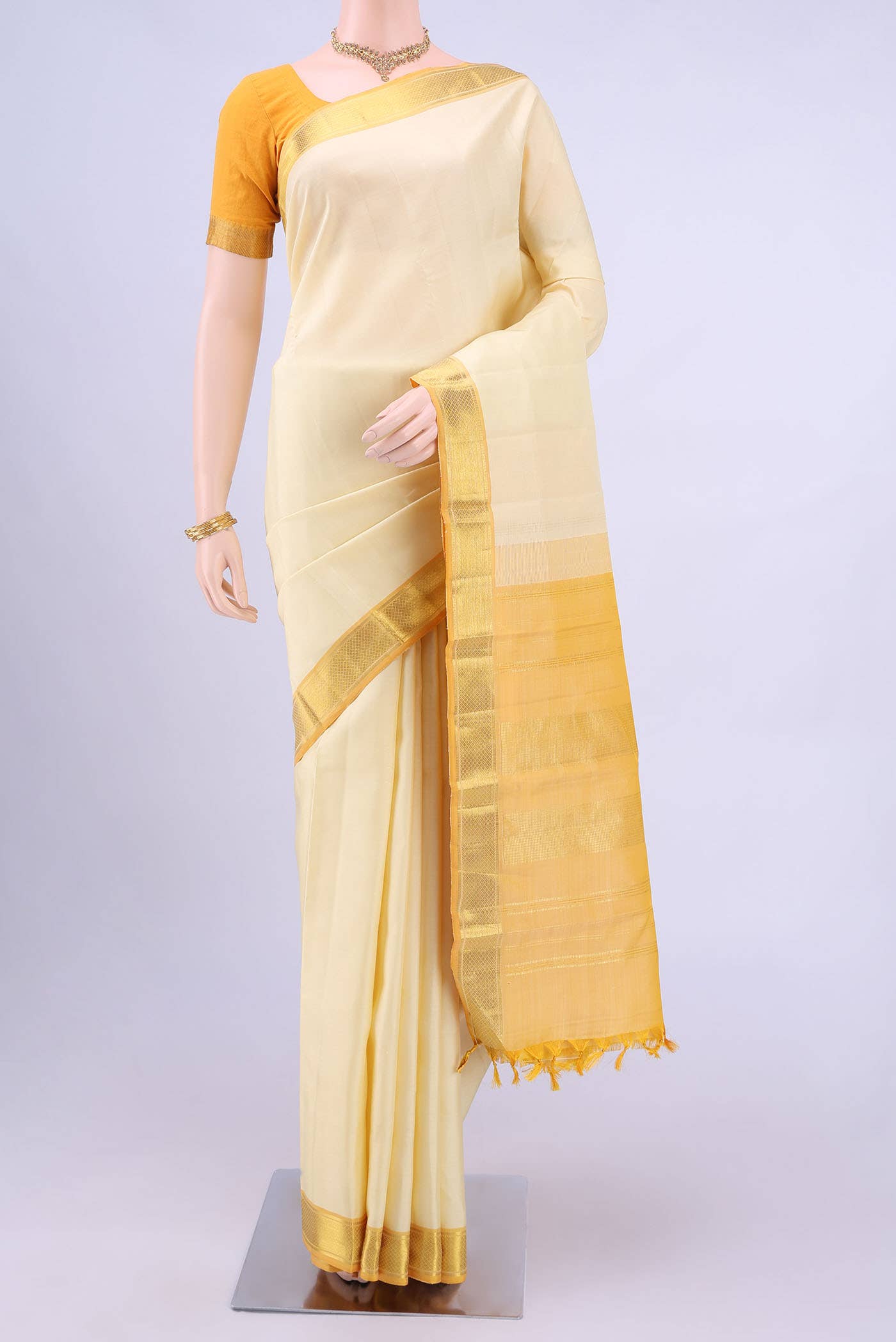 Cream Kanchipuram Silk Saree