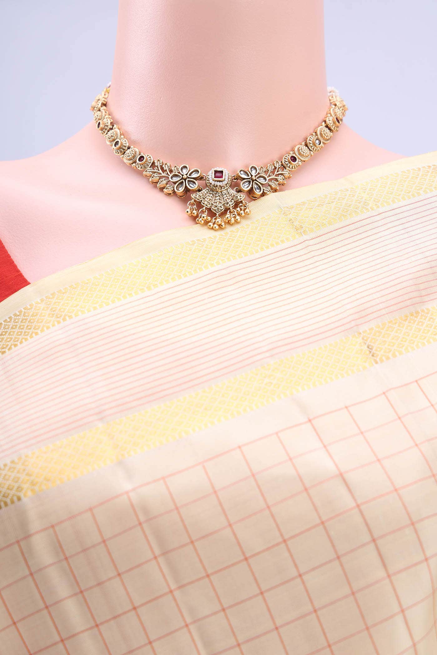 Cream Kanchipuram Silk Saree