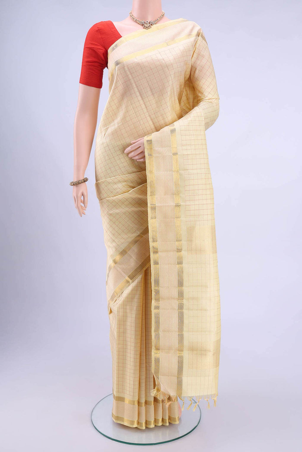 Cream Kanchipuram Silk Saree