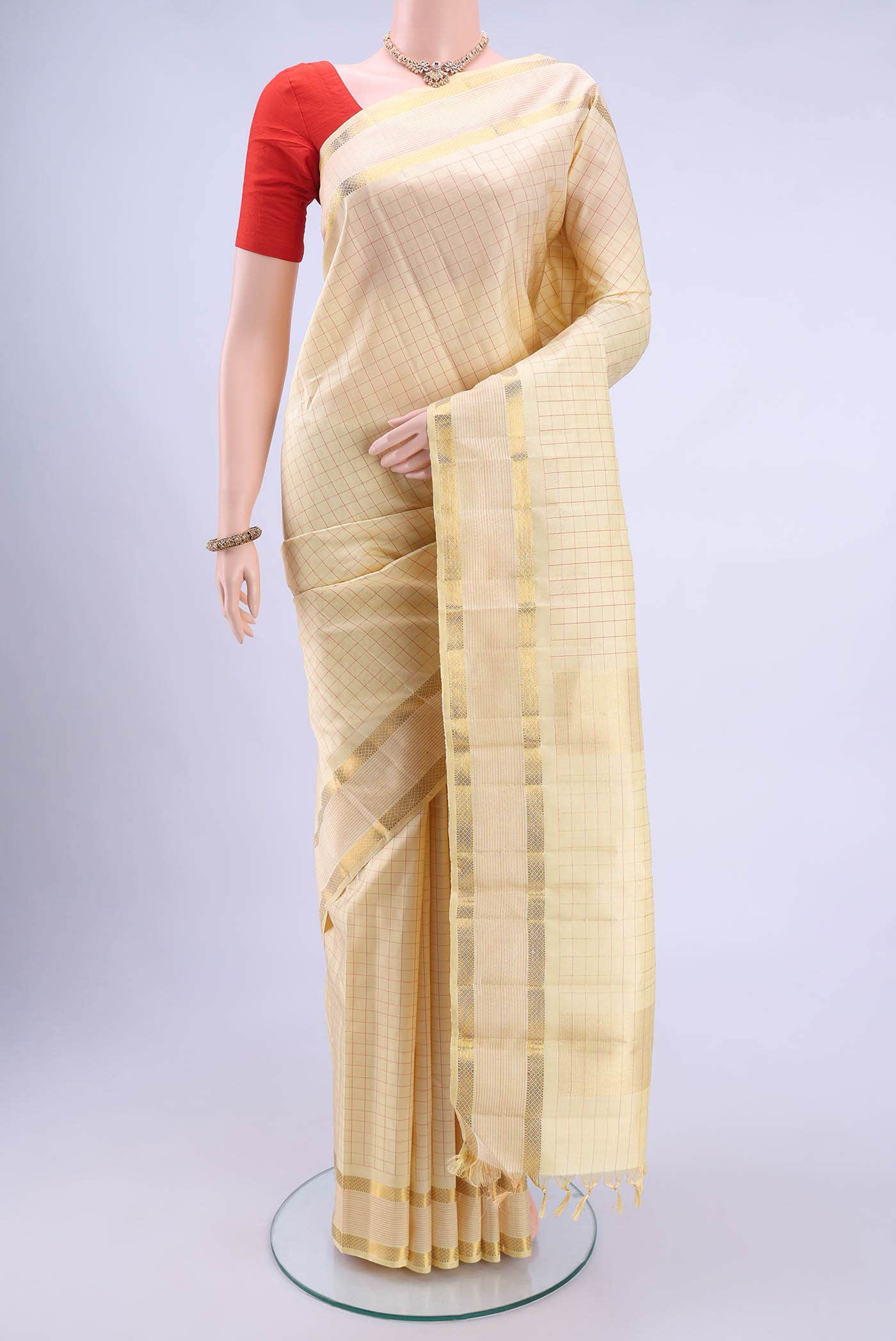 Cream Kanchipuram Silk Saree