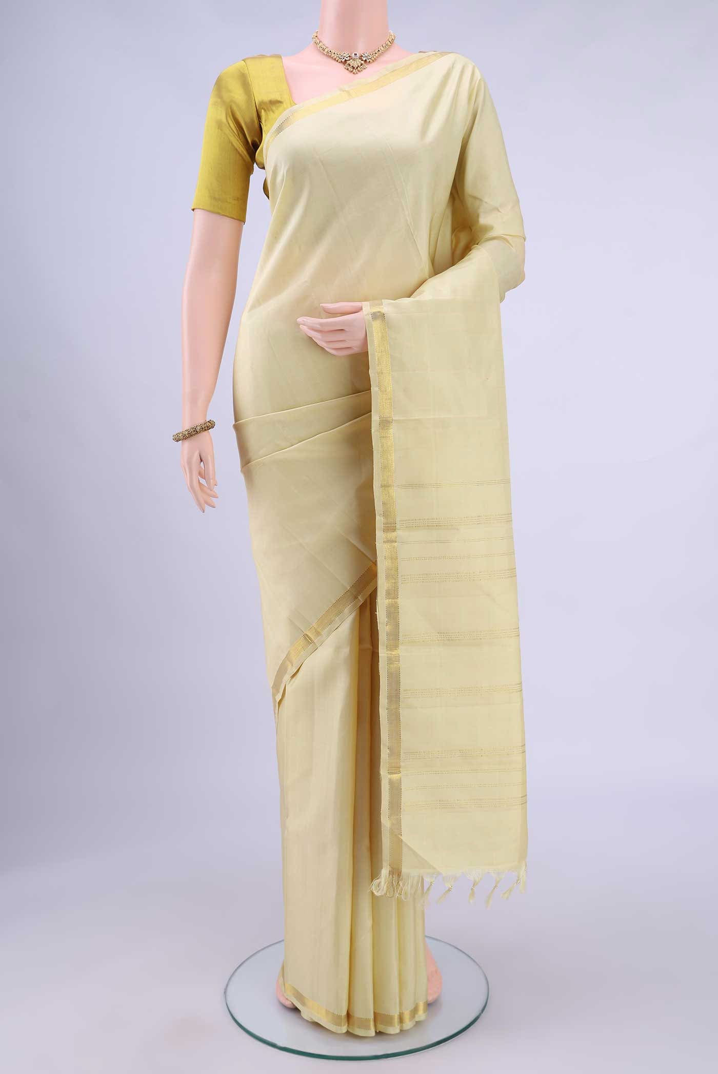 Cream Kanchipuram Silk Saree
