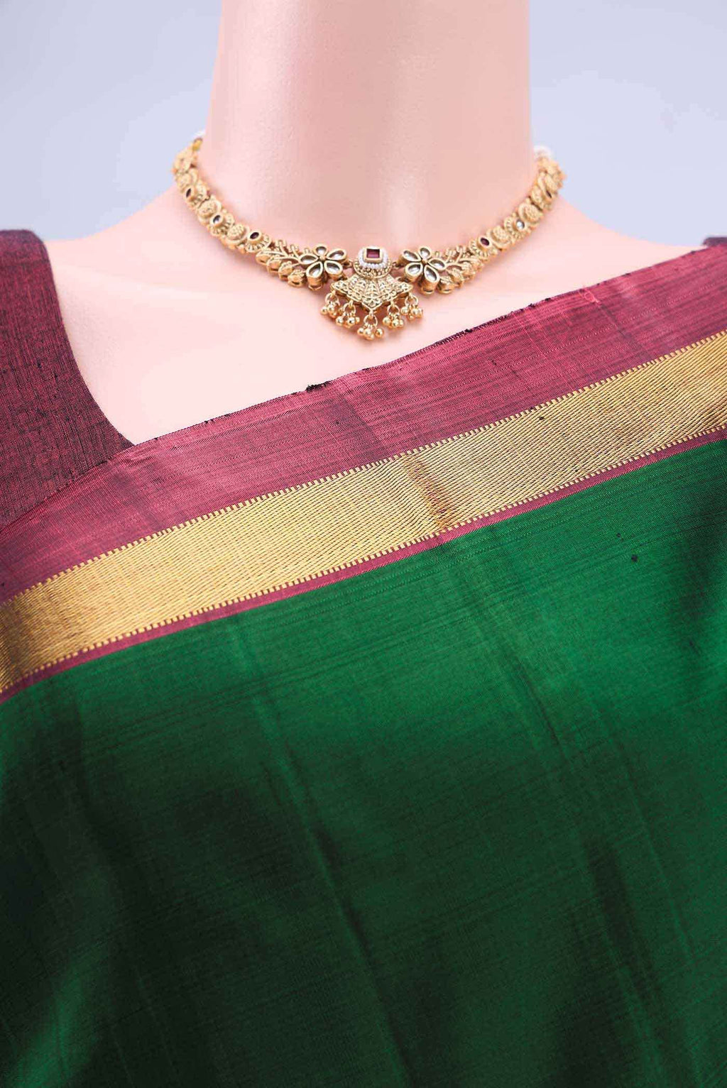 Bottle Green Kanchipuram Silk Saree