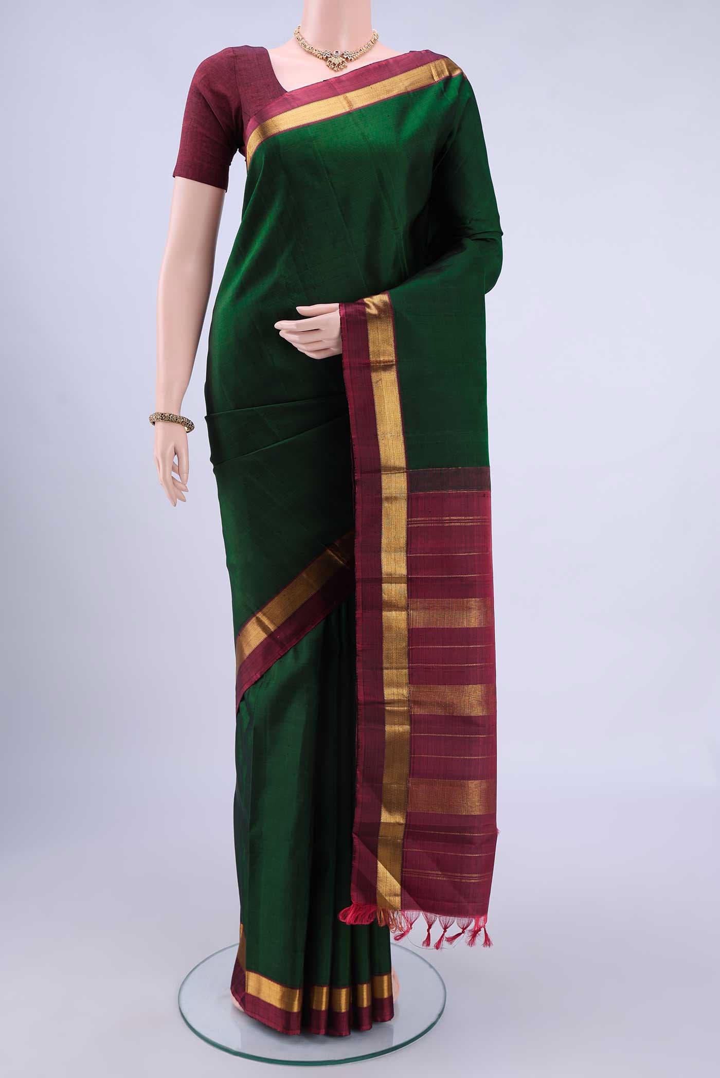 Bottle Green Kanchipuram Silk Saree