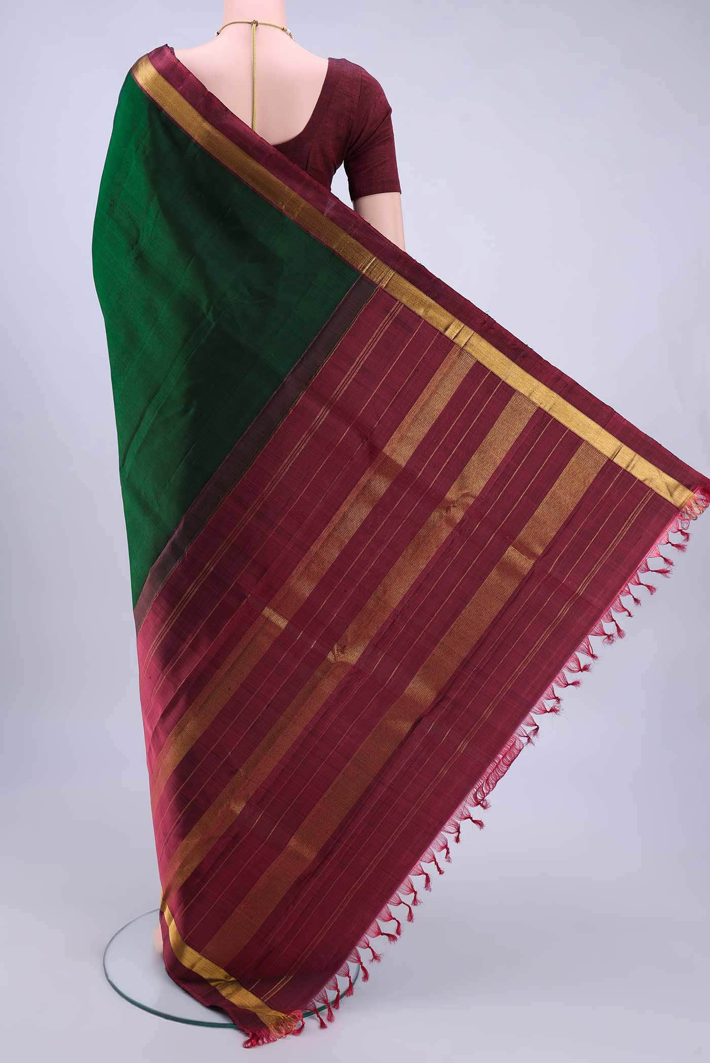 Bottle Green Kanchipuram Silk Saree
