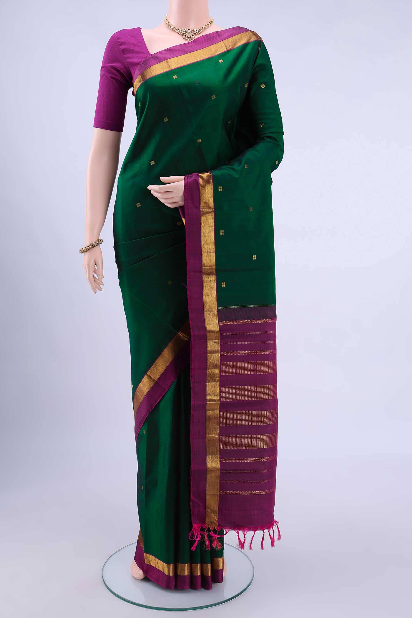 Bottle Green Kanchipuram Silk Saree