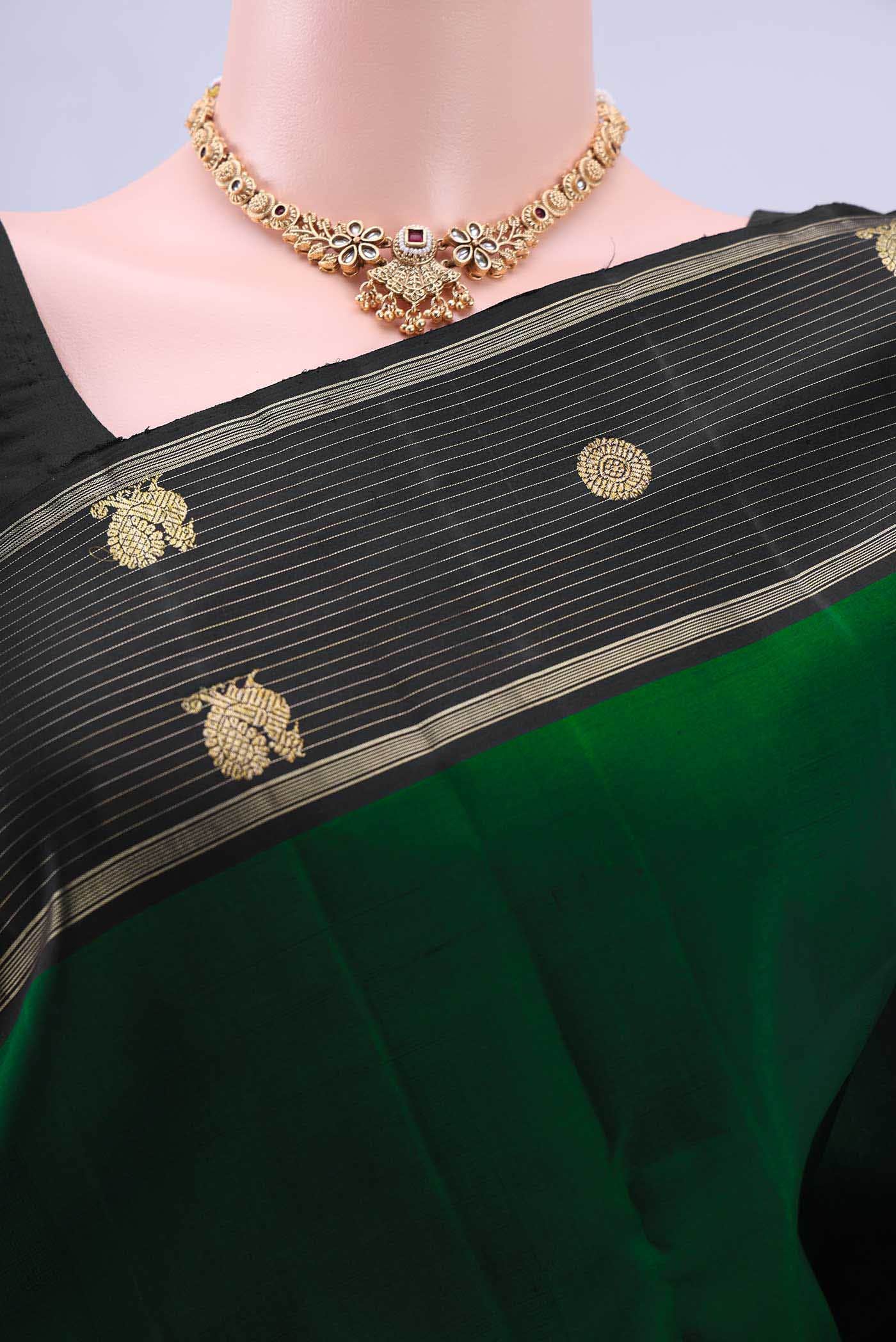 Bottle Green Kanchipuram Silk Saree