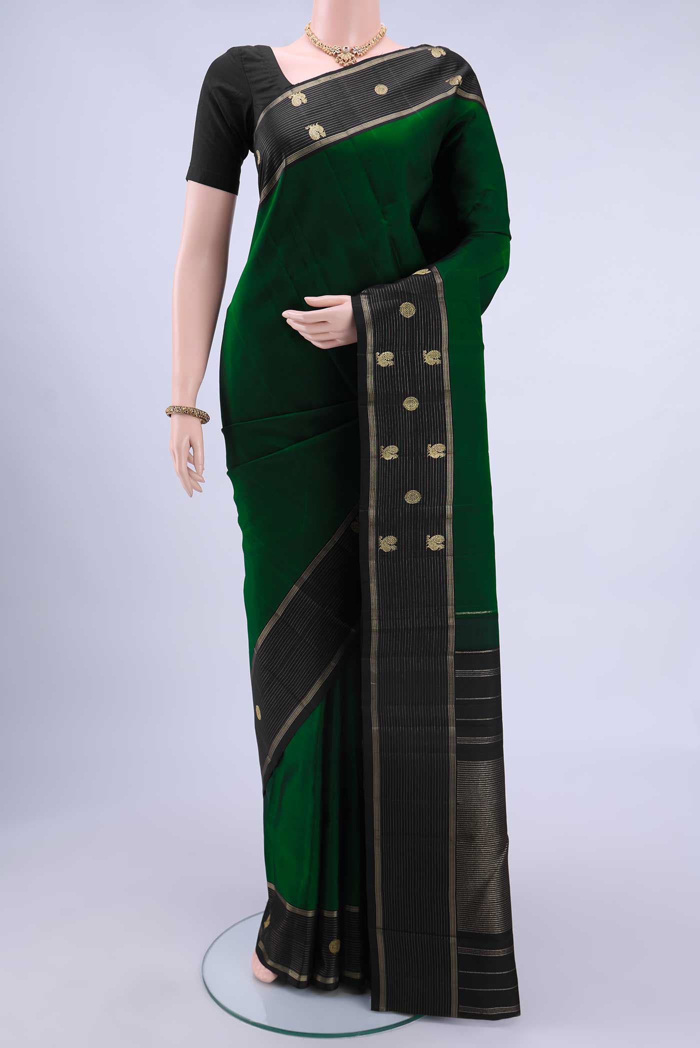 Bottle Green Kanchipuram Silk Saree