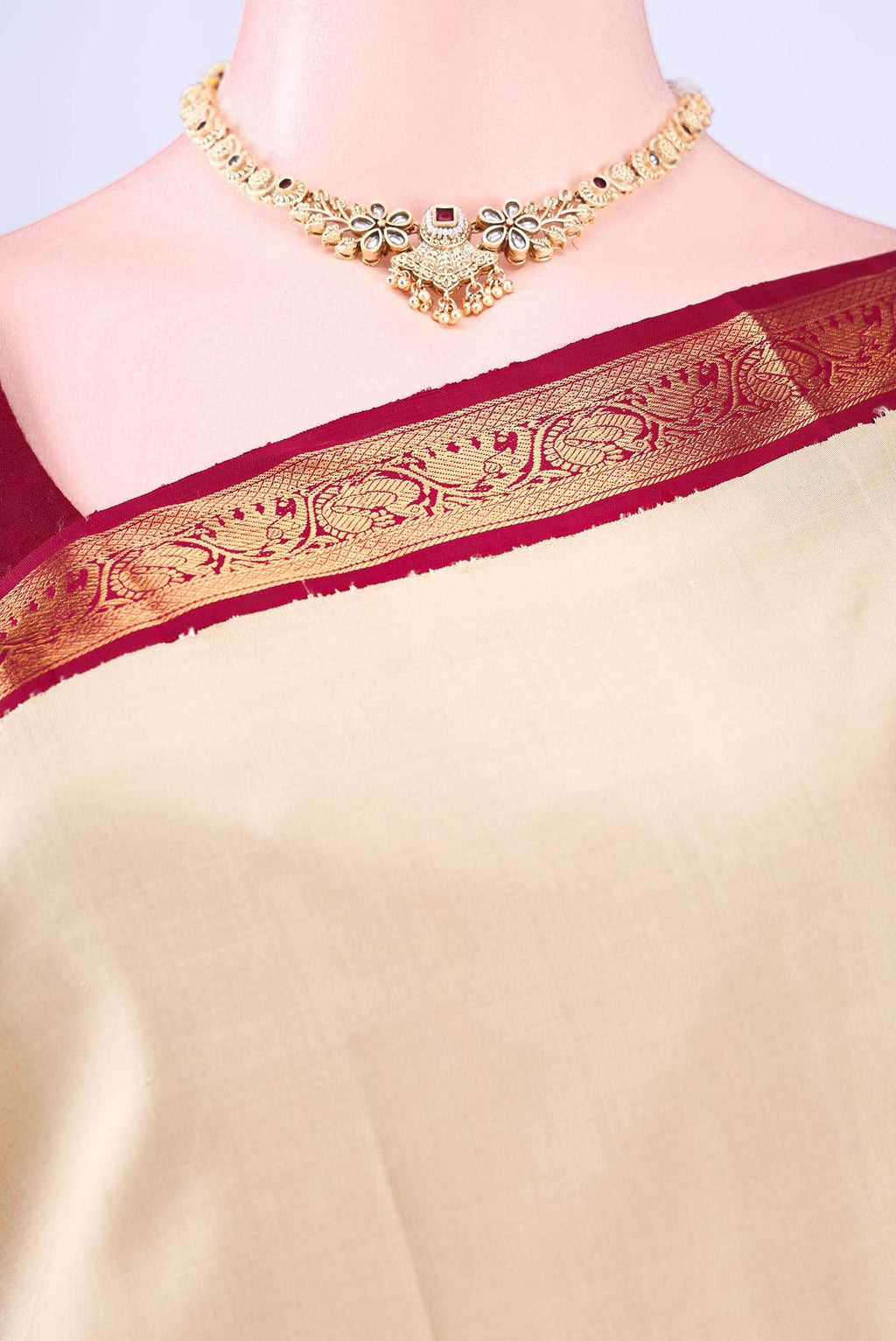 Beige Kanchipuram Silk Saree