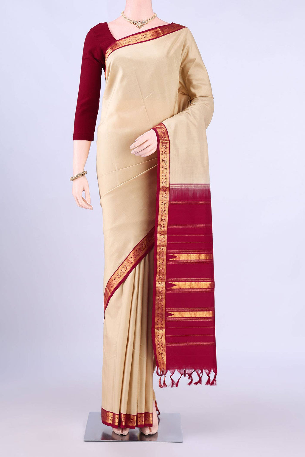 Beige Kanchipuram Silk Saree
