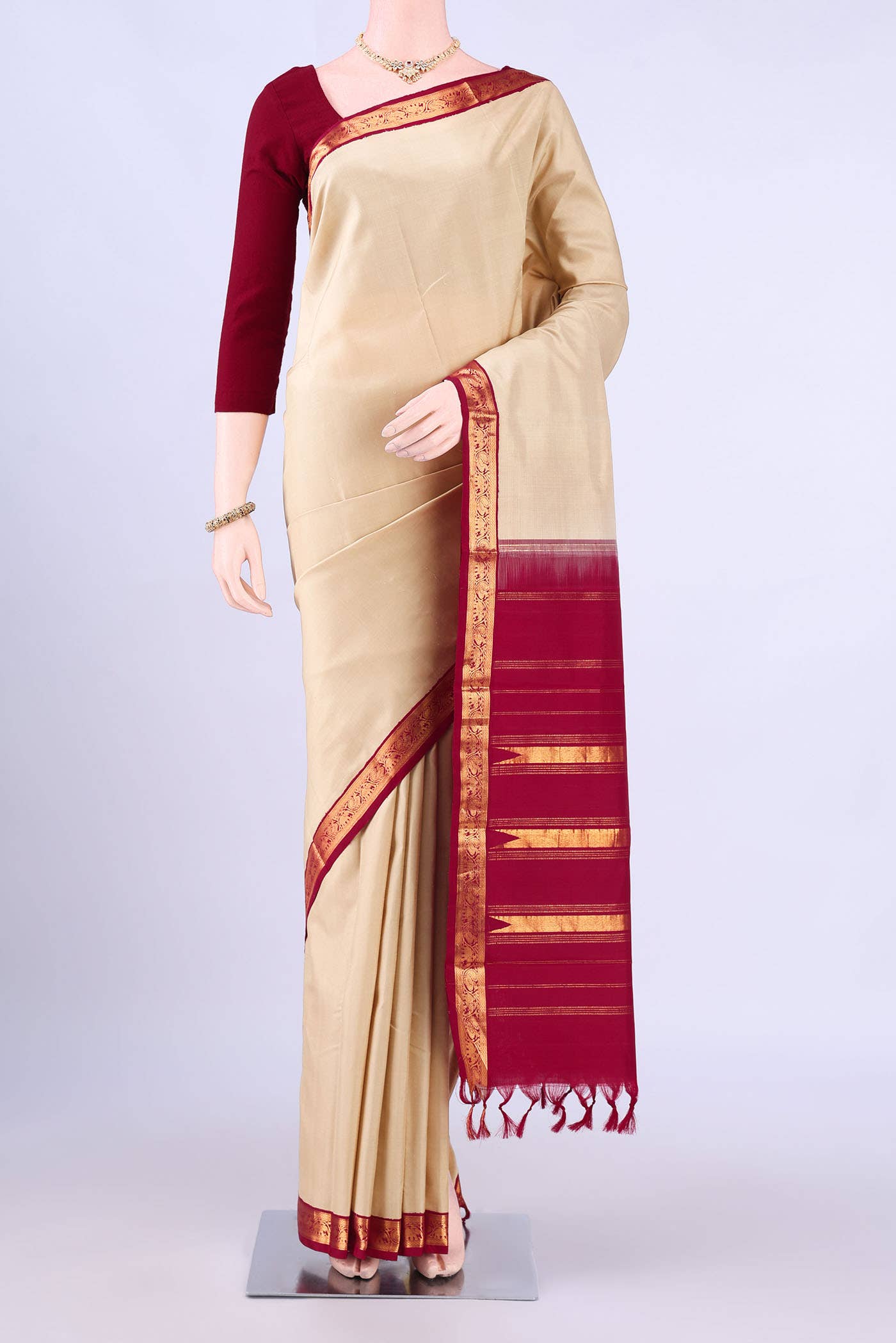 Beige Kanchipuram Silk Saree