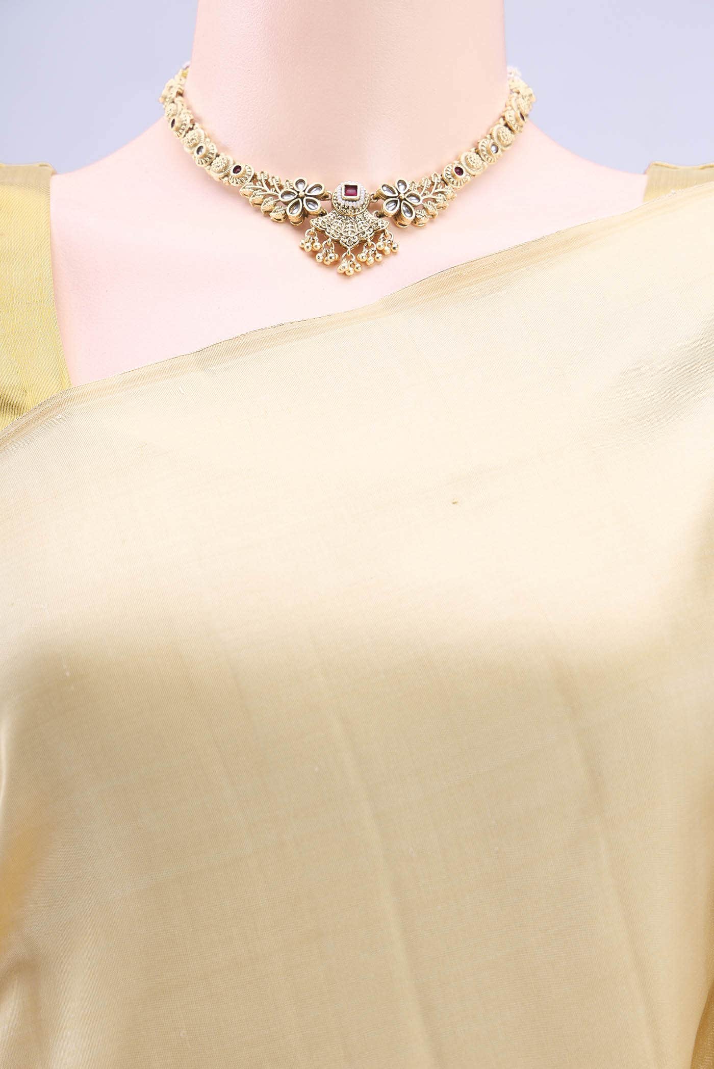 Pure Silk Pure Zari Beige Dual Tone Kanchipuram Saree