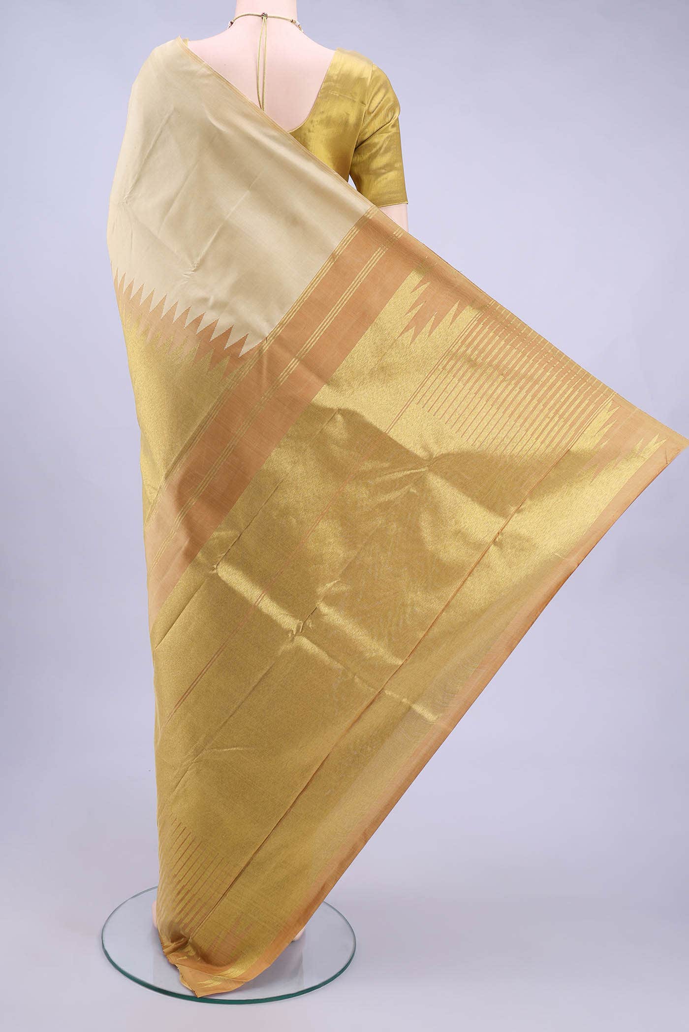 Pure Silk Pure Zari Beige Dual Tone Kanchipuram Saree