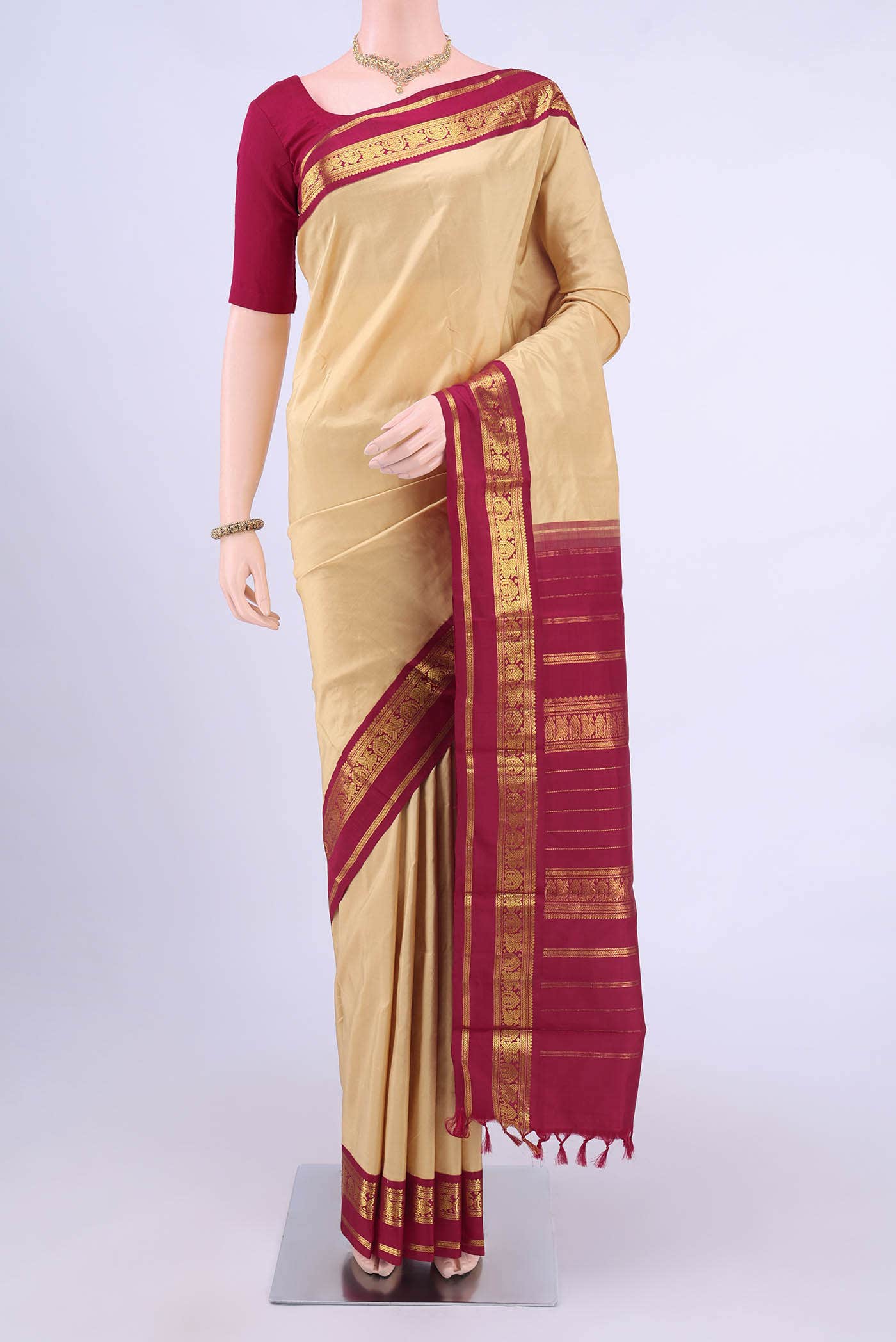 Beige Dual Tone Nangavalli Silk [ Salem ] Saree