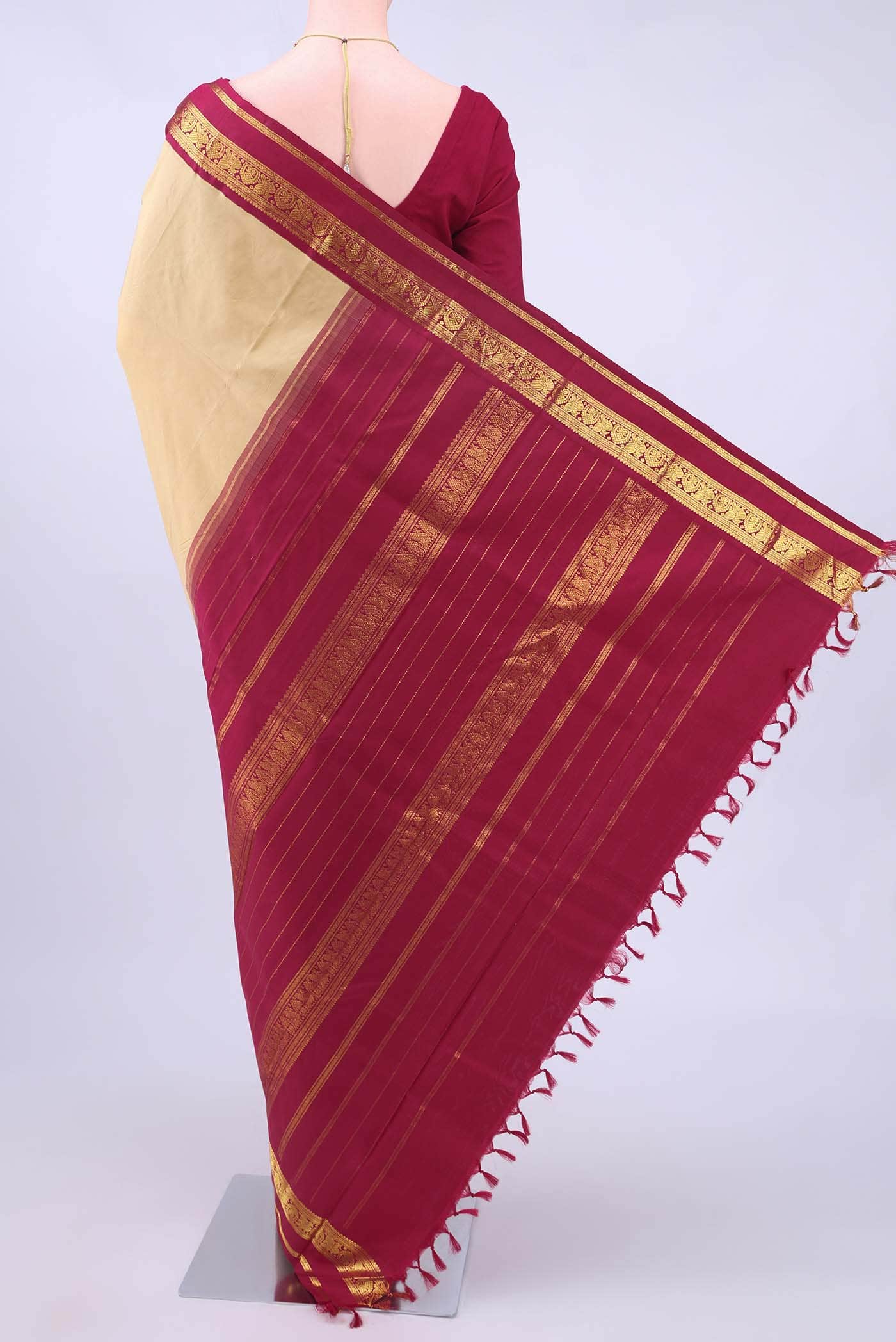 Beige Dual Tone Nangavalli Silk [ Salem ] Saree