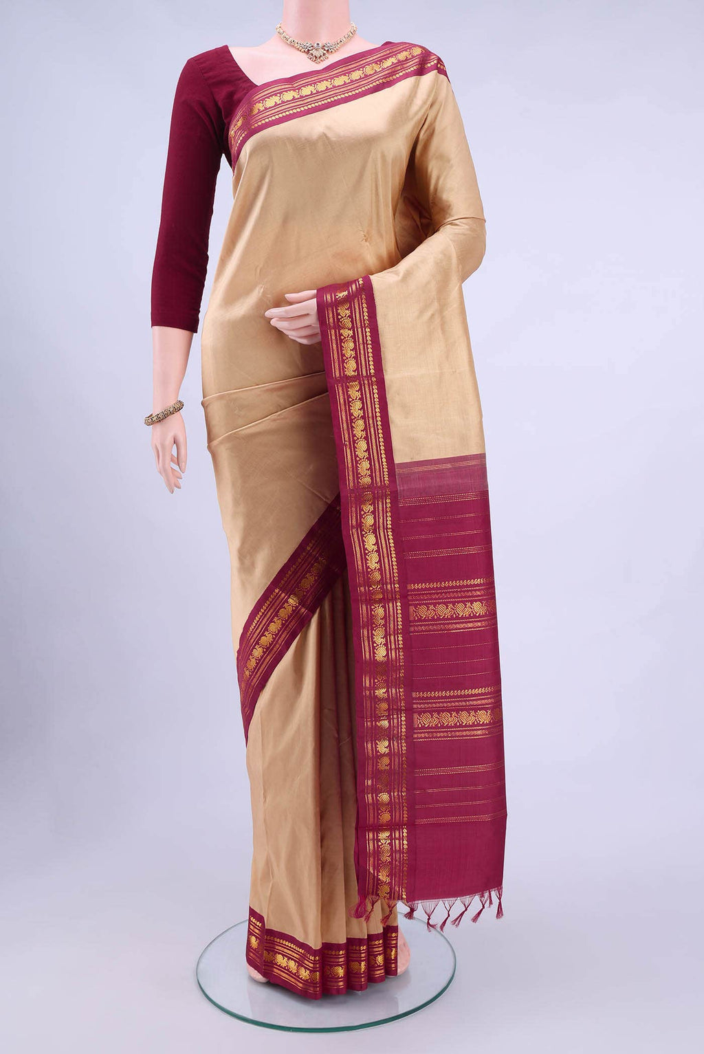 Beige Kanchipuram Silk Saree