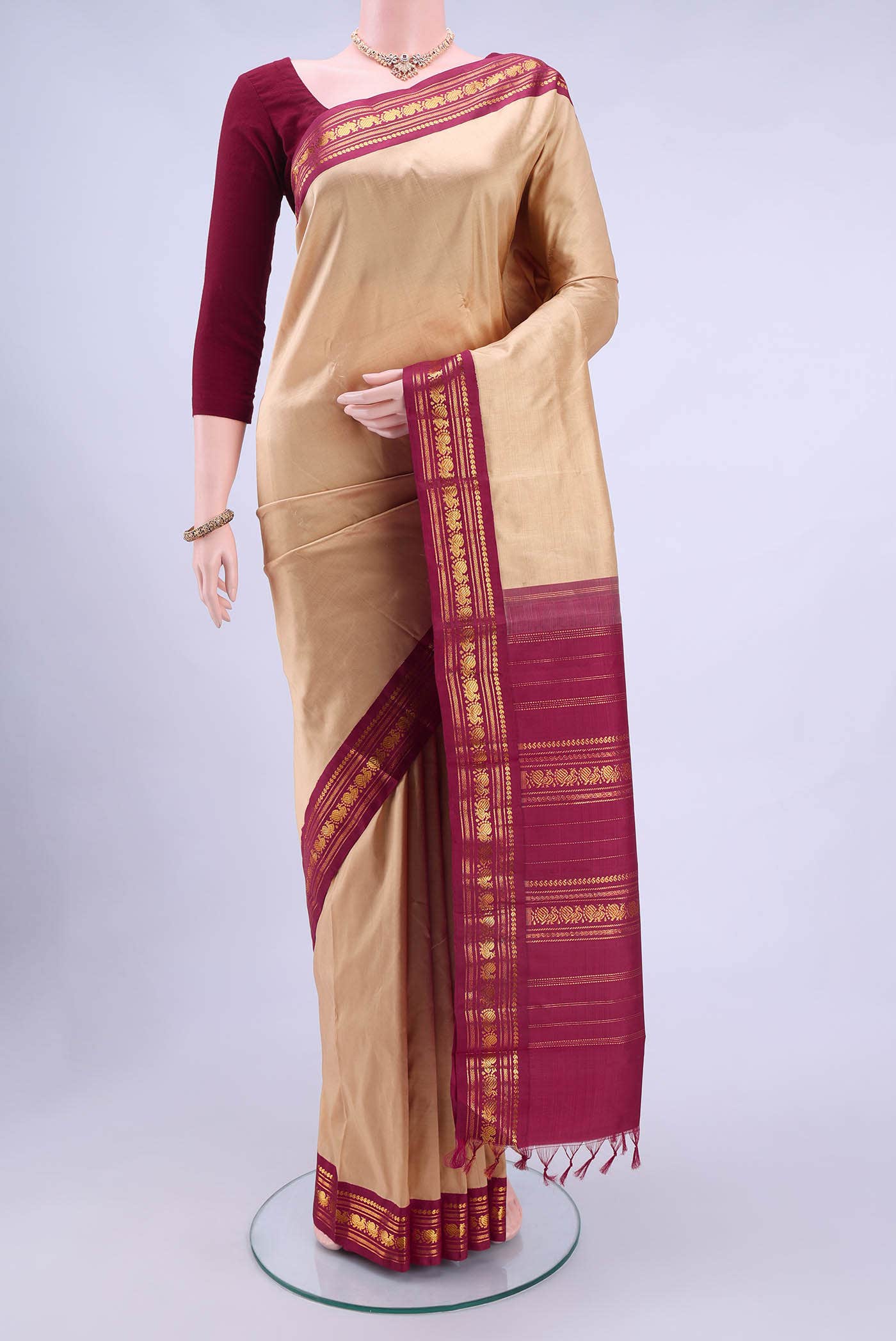 Beige Kanchipuram Silk Saree