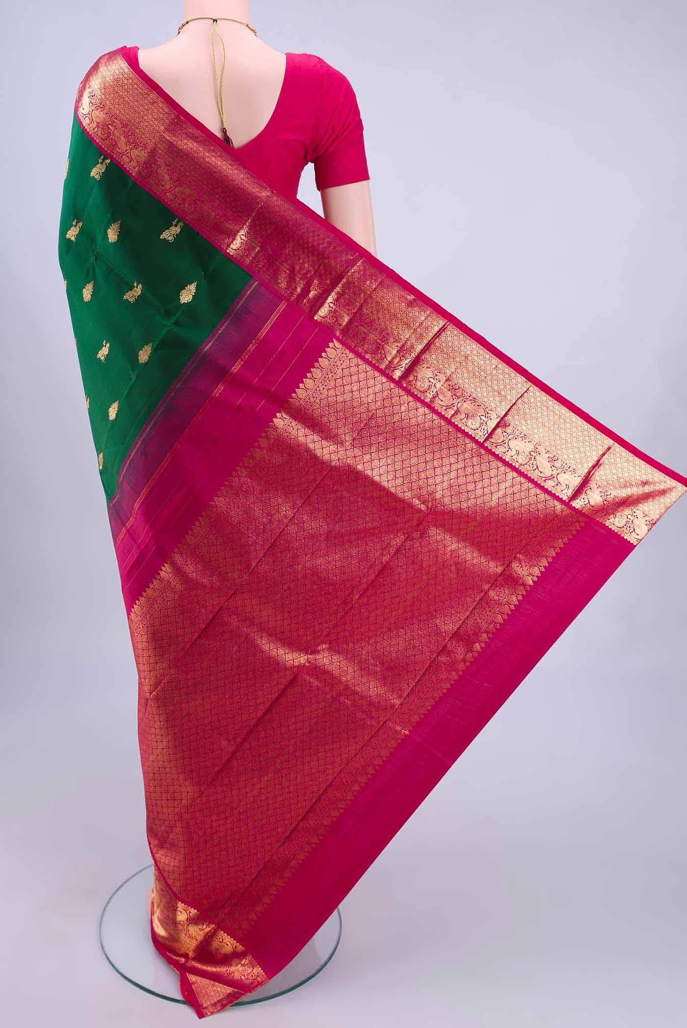Bottle Green Kanchipuram Silk Saree