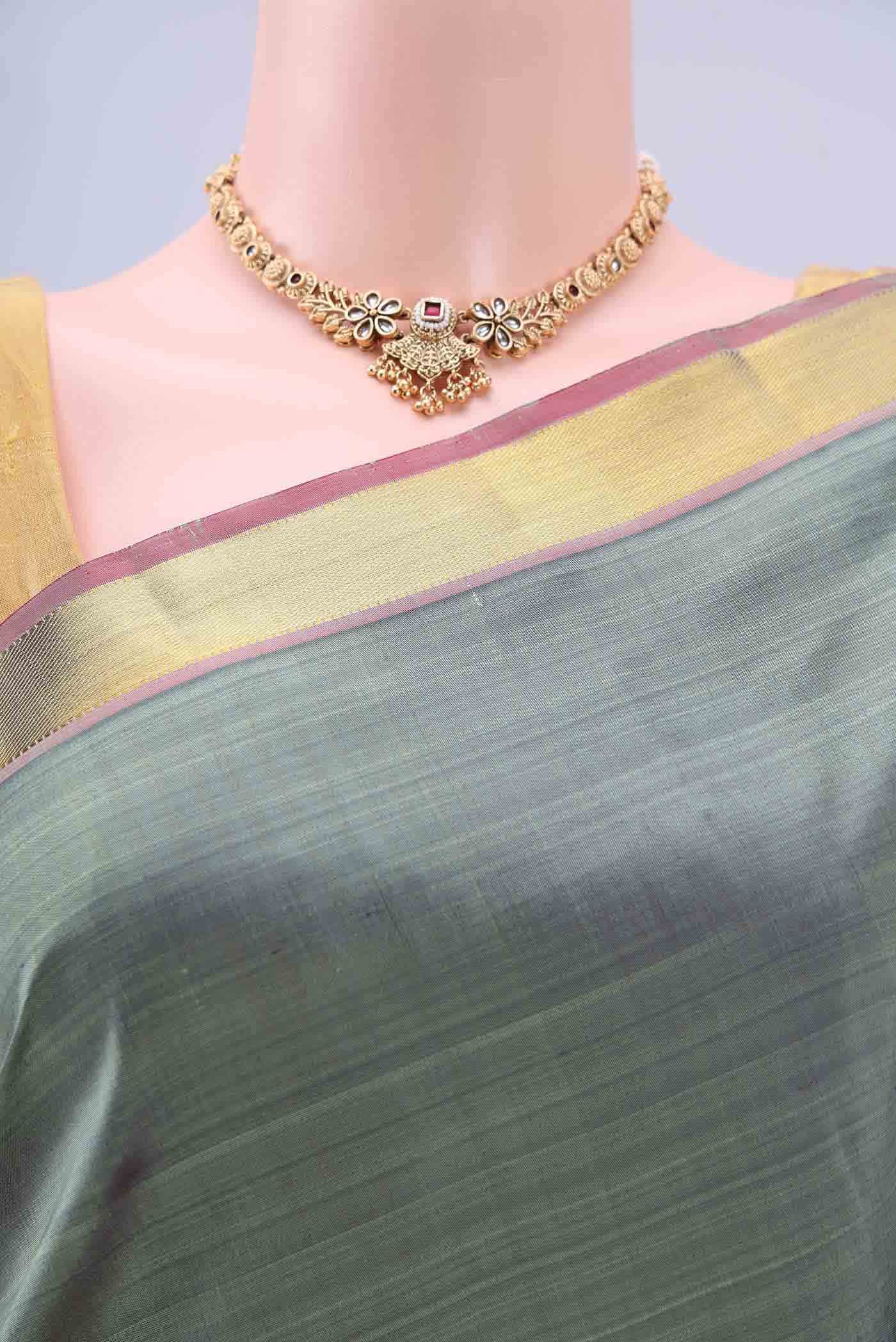 Davys Grey Kanchipuram Silk Saree