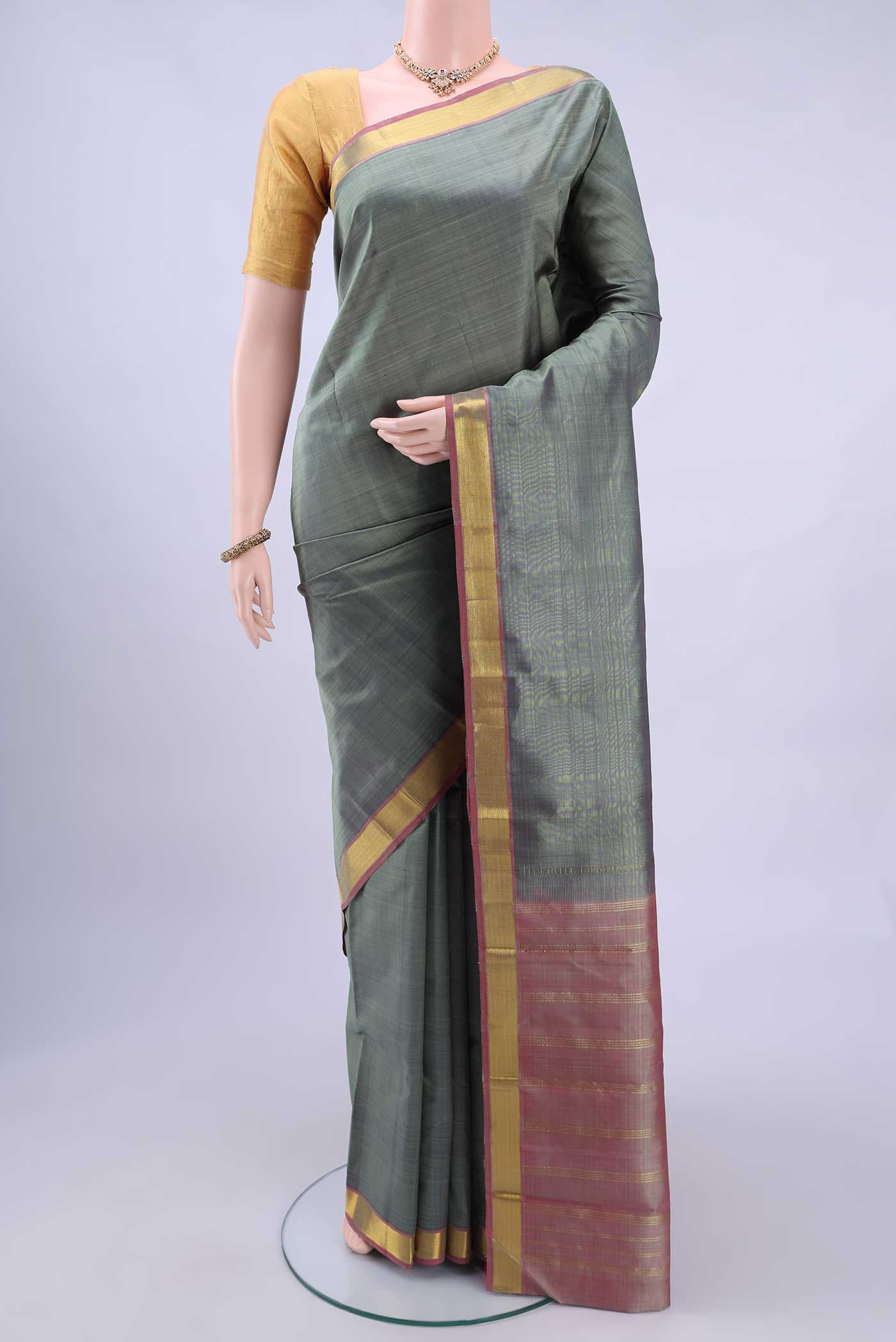 Davys Grey Kanchipuram Silk Saree