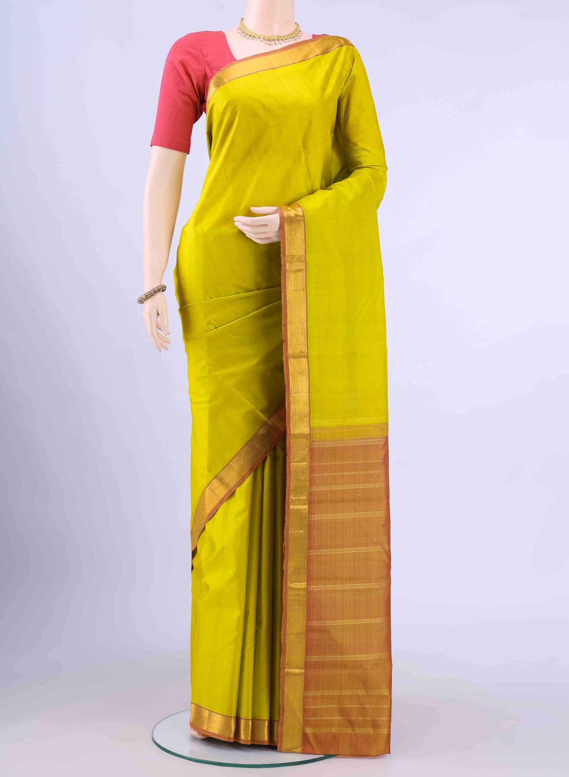 Acid Green Kanchipuram Silk Saree