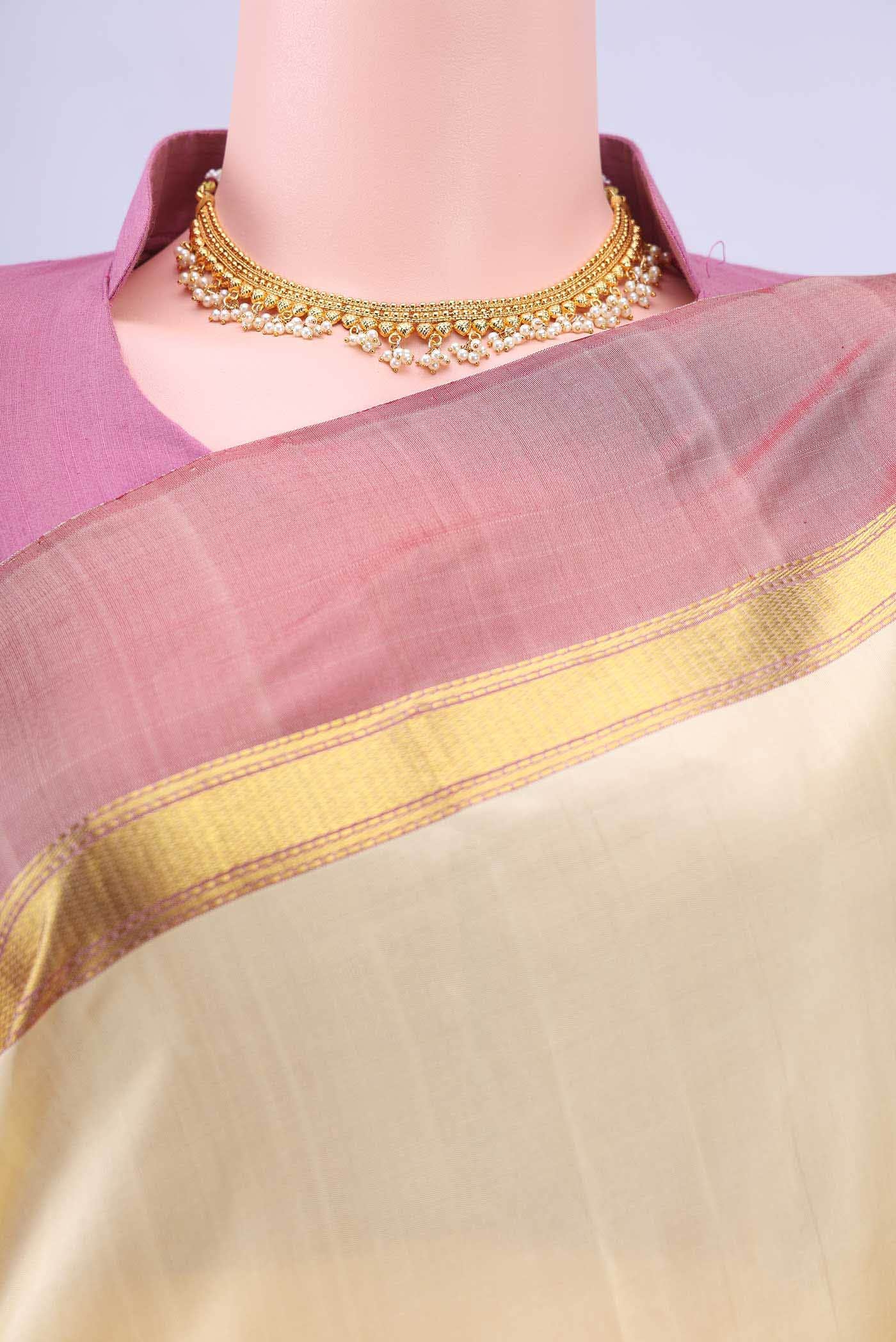 Beige Kanchipuram Silk Saree