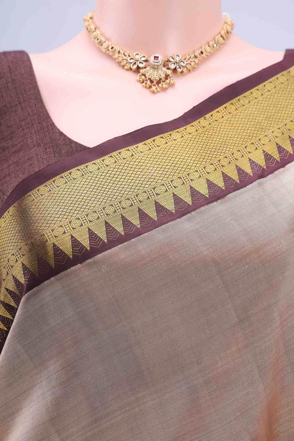 Beige Kanchipuram Silk Saree