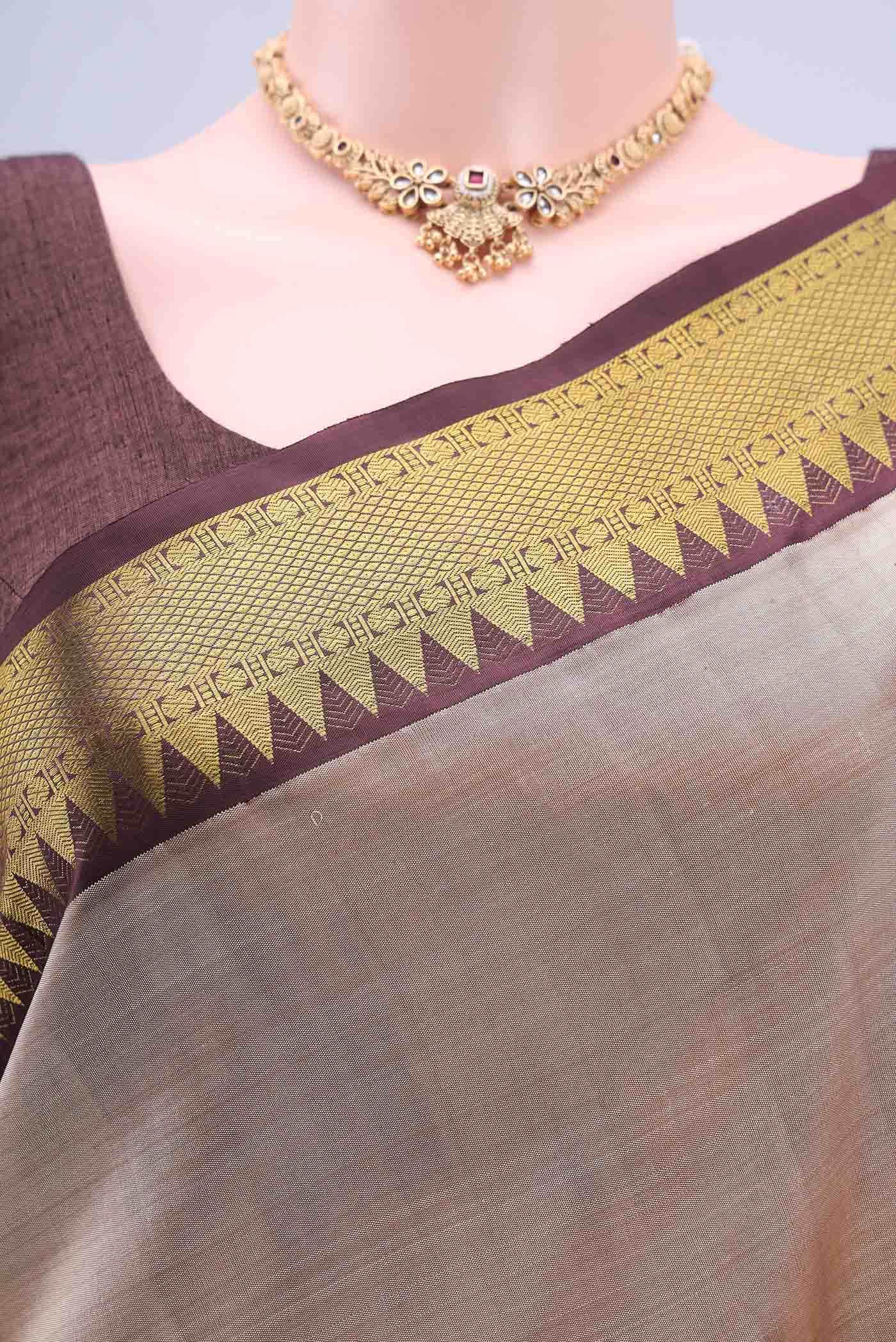 Beige Kanchipuram Silk Saree