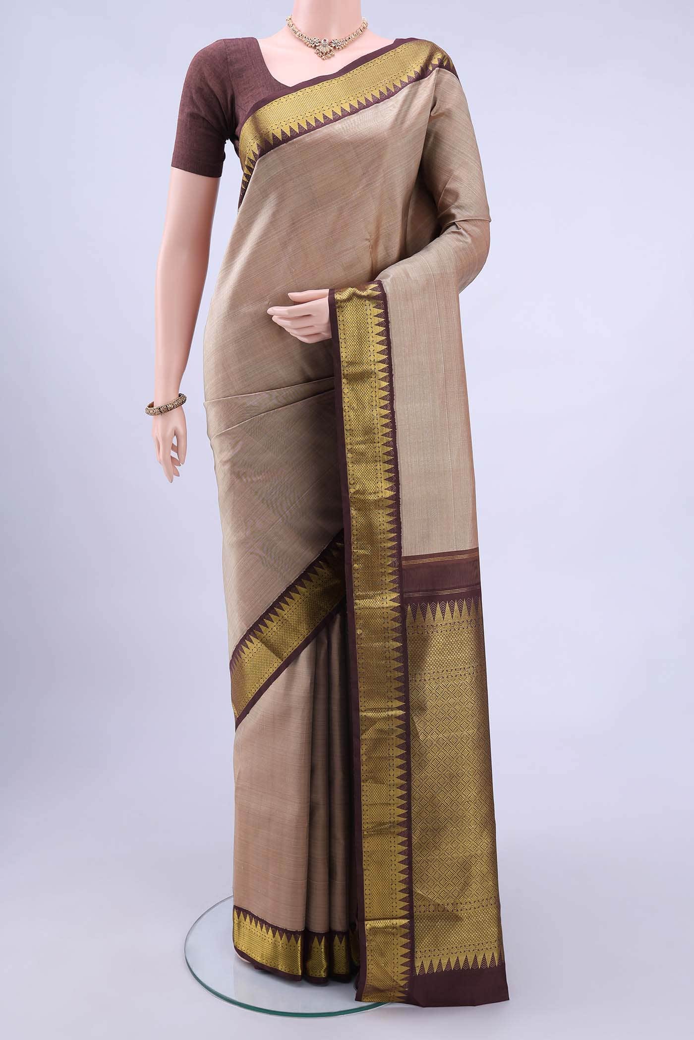 Beige Kanchipuram Silk Saree