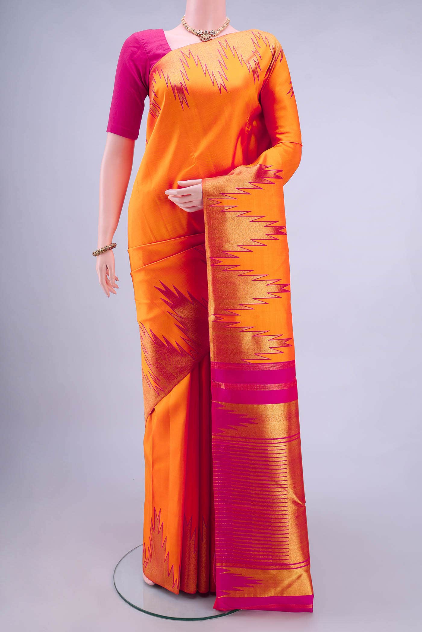 Pure Silk Pure Zari Yellow Dual Tone Kanchipuram Saree