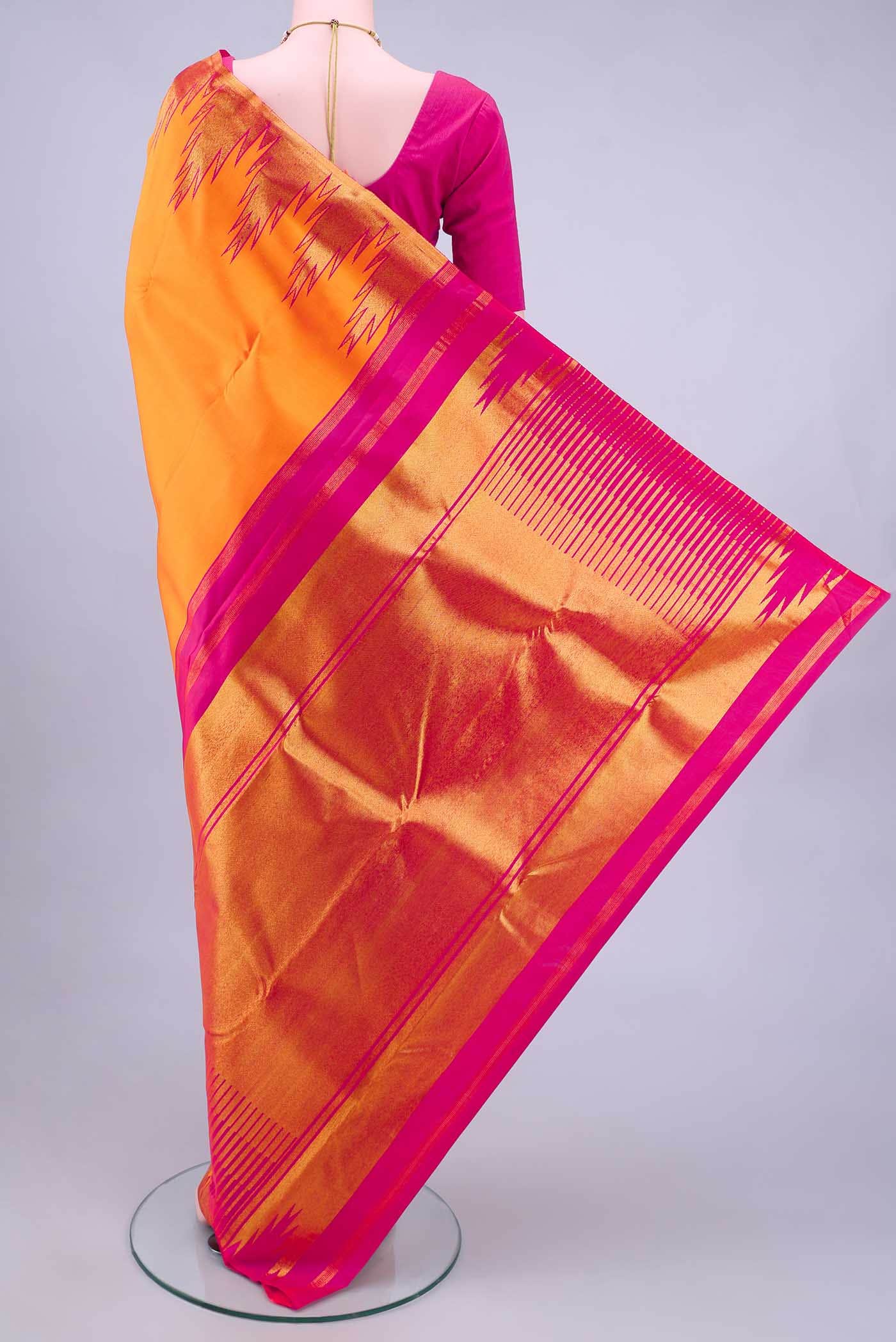 Pure Silk Pure Zari Yellow Dual Tone Kanchipuram Saree