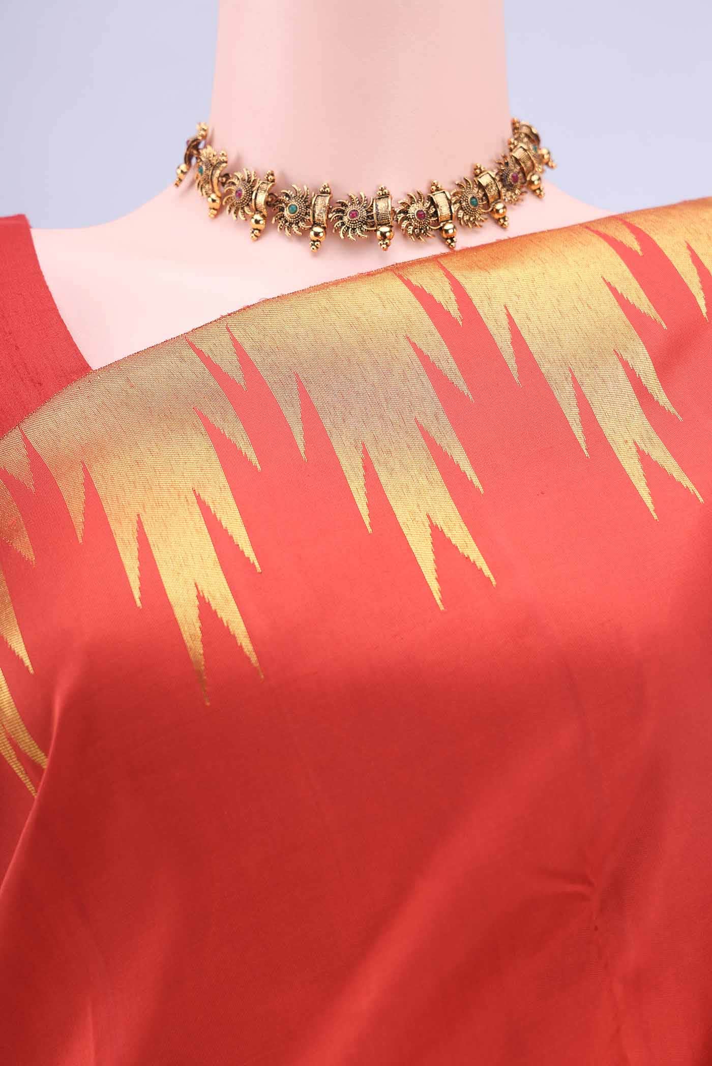 Pure Silk Pure Zari Brick Orange Dual Tone Kanchipuram Saree