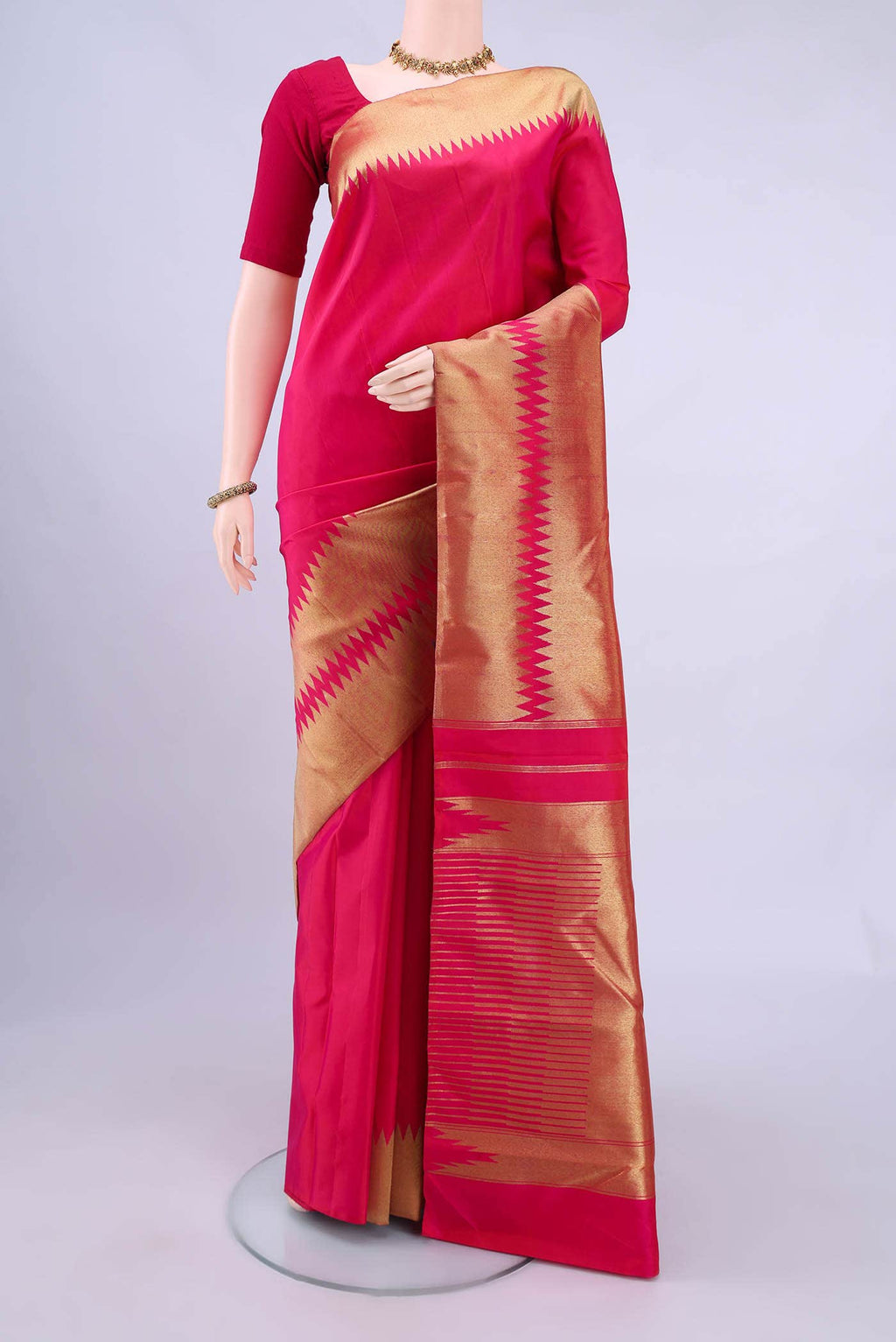 Pure Silk Pure Zari Imperial Pink Kanchipuram Saree