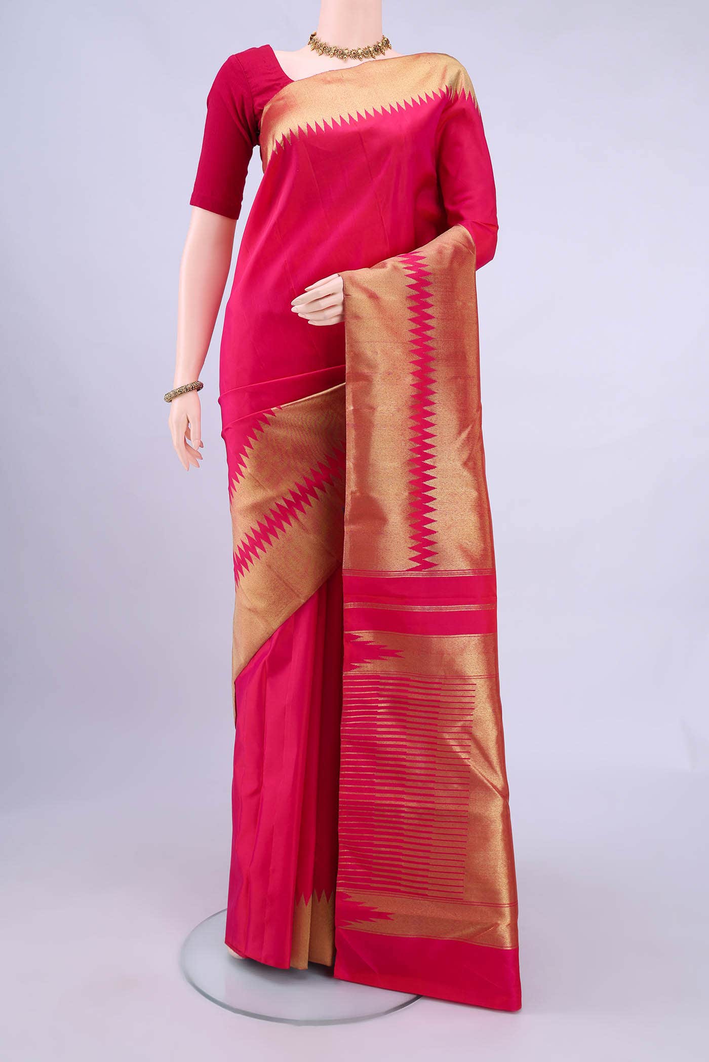 Pure Silk Pure Zari Imperial Pink Kanchipuram Saree