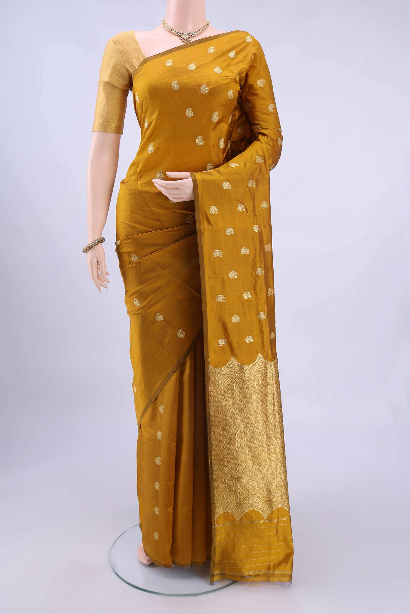 Golden Dual Tone Banarasi Katan Silk Saree