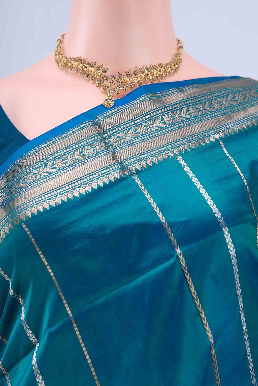 Peacock Blue Dual Tone Banarasi Katan Silk Saree