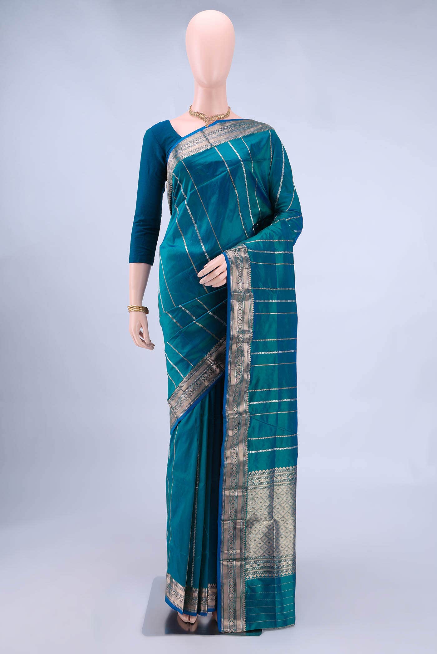 Peacock Blue Dual Tone Banarasi Katan Silk Saree