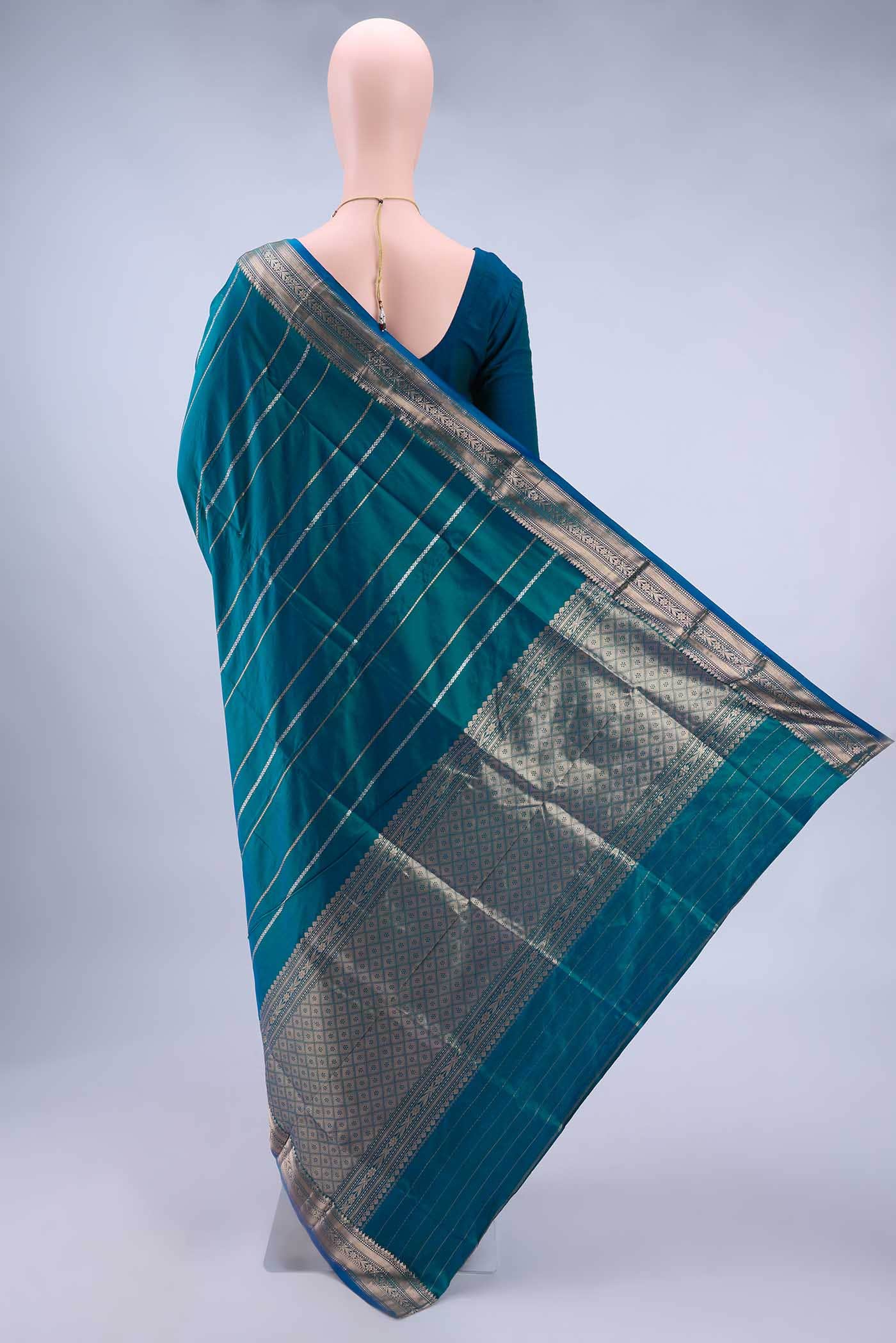 Peacock Blue Dual Tone Banarasi Katan Silk Saree
