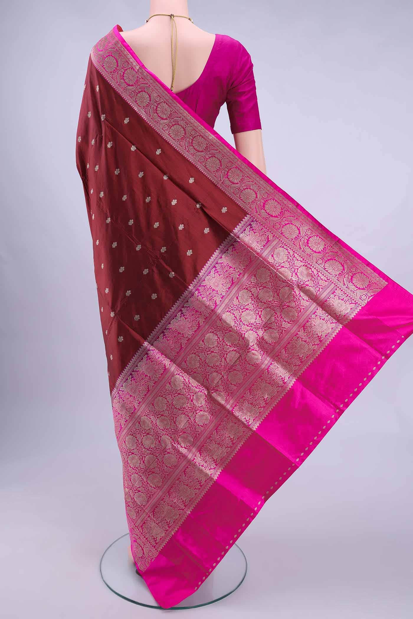 Maroon Dual Tone Banarasi Katan Silk Saree