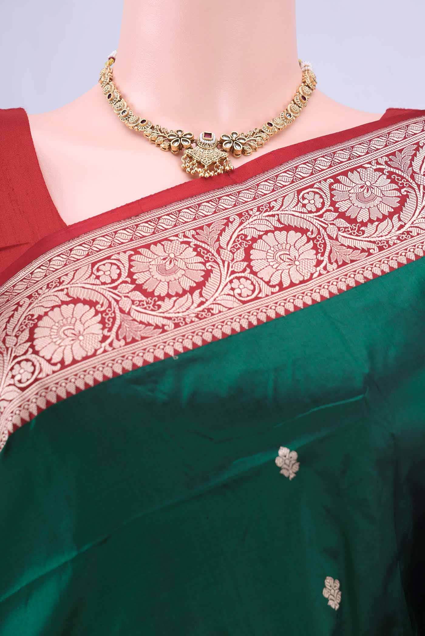 Bottle Green Dual Tone Banarasi Katan Silk Saree