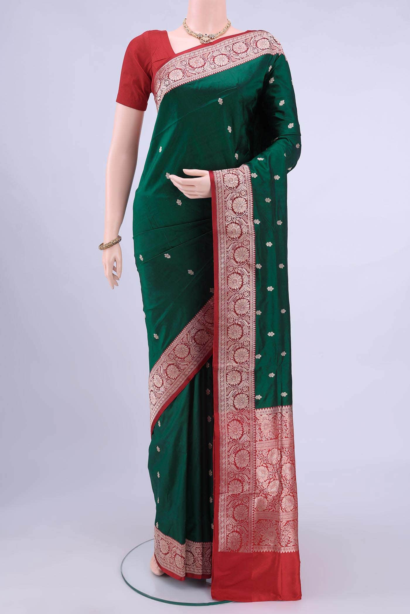 Bottle Green Dual Tone Banarasi Katan Silk Saree