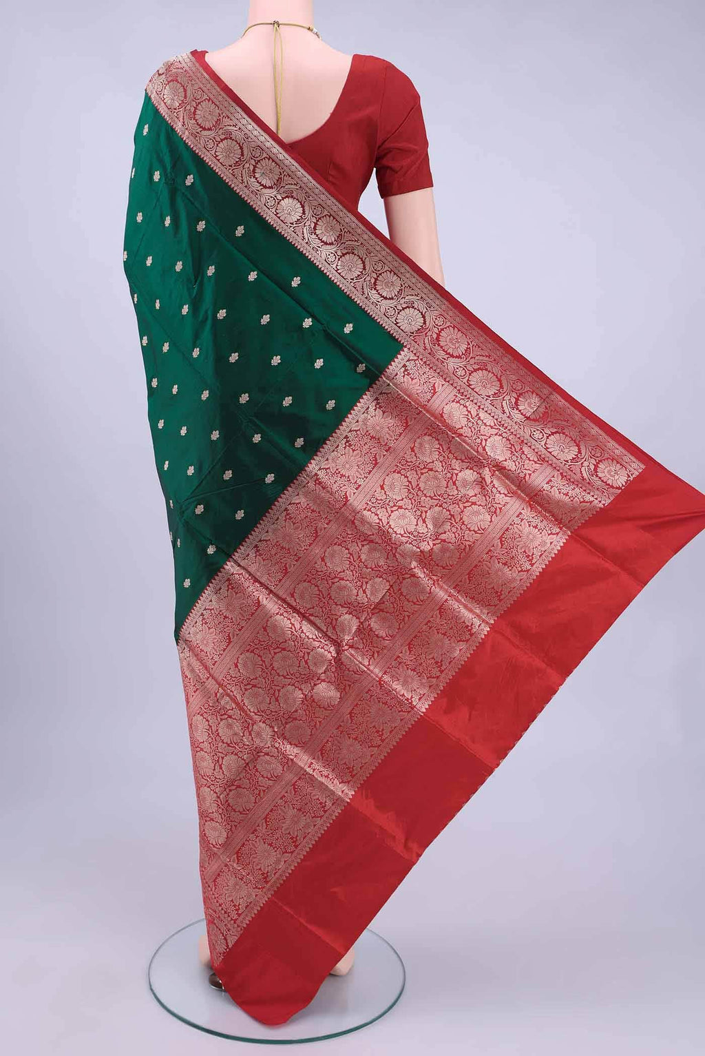 Bottle Green Dual Tone Banarasi Katan Silk Saree