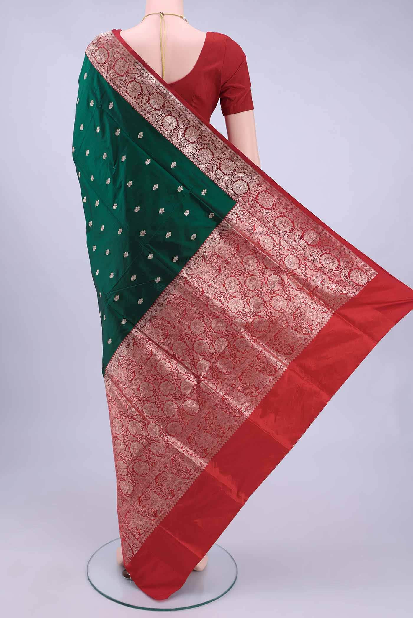 Bottle Green Dual Tone Banarasi Katan Silk Saree