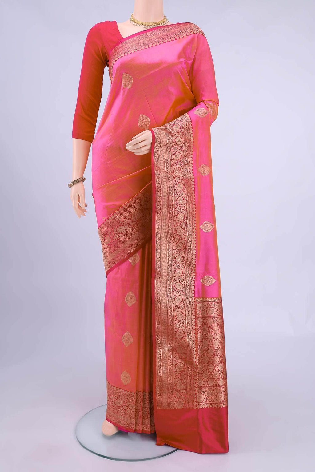 Pink Dual Tone Banarasi Katan Silk Saree