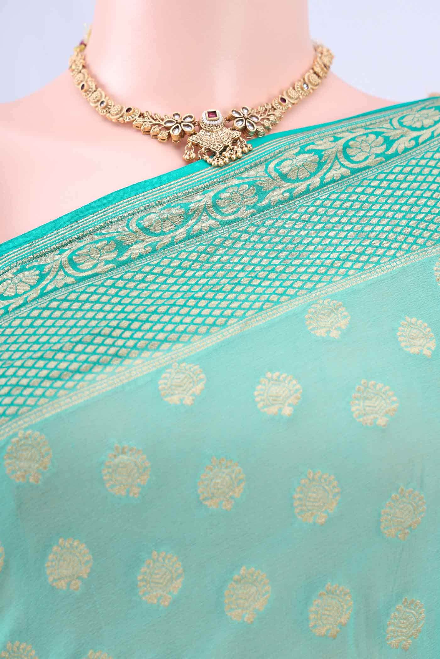 Turquoise Banarasi Georgette Saree