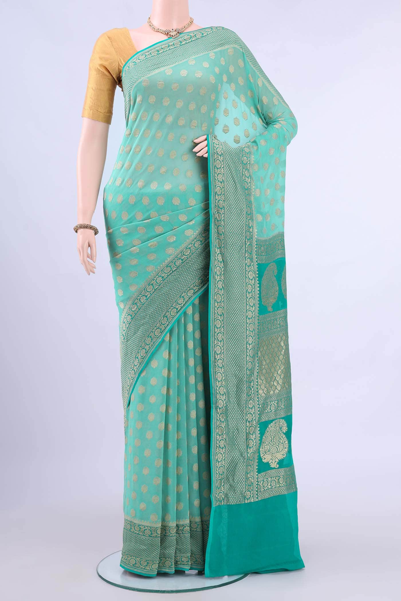Turquoise Banarasi Georgette Saree