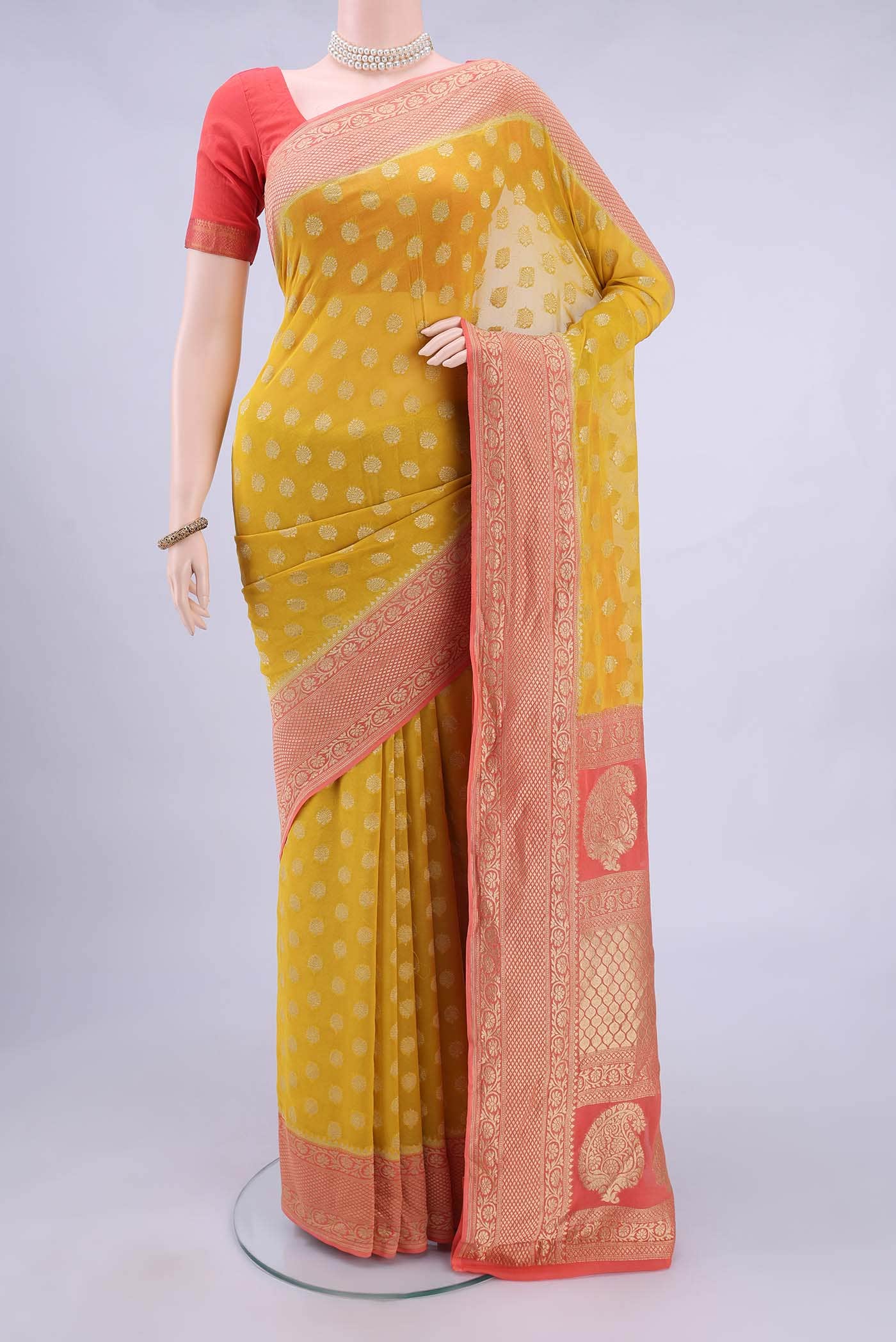 Yellow Banarasi Georgette Saree